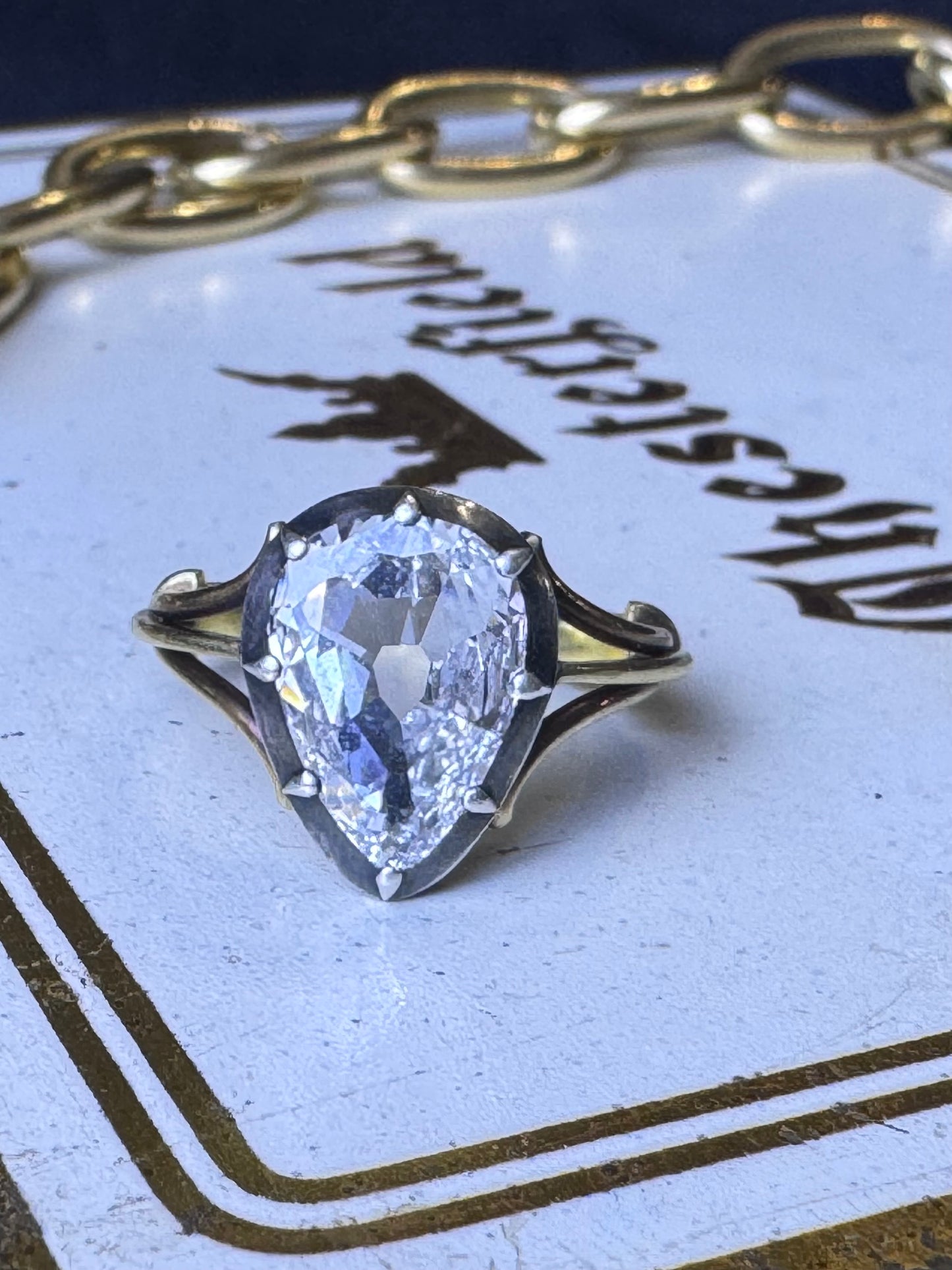 Antique Old Mine Pear Cut Diamond Ring