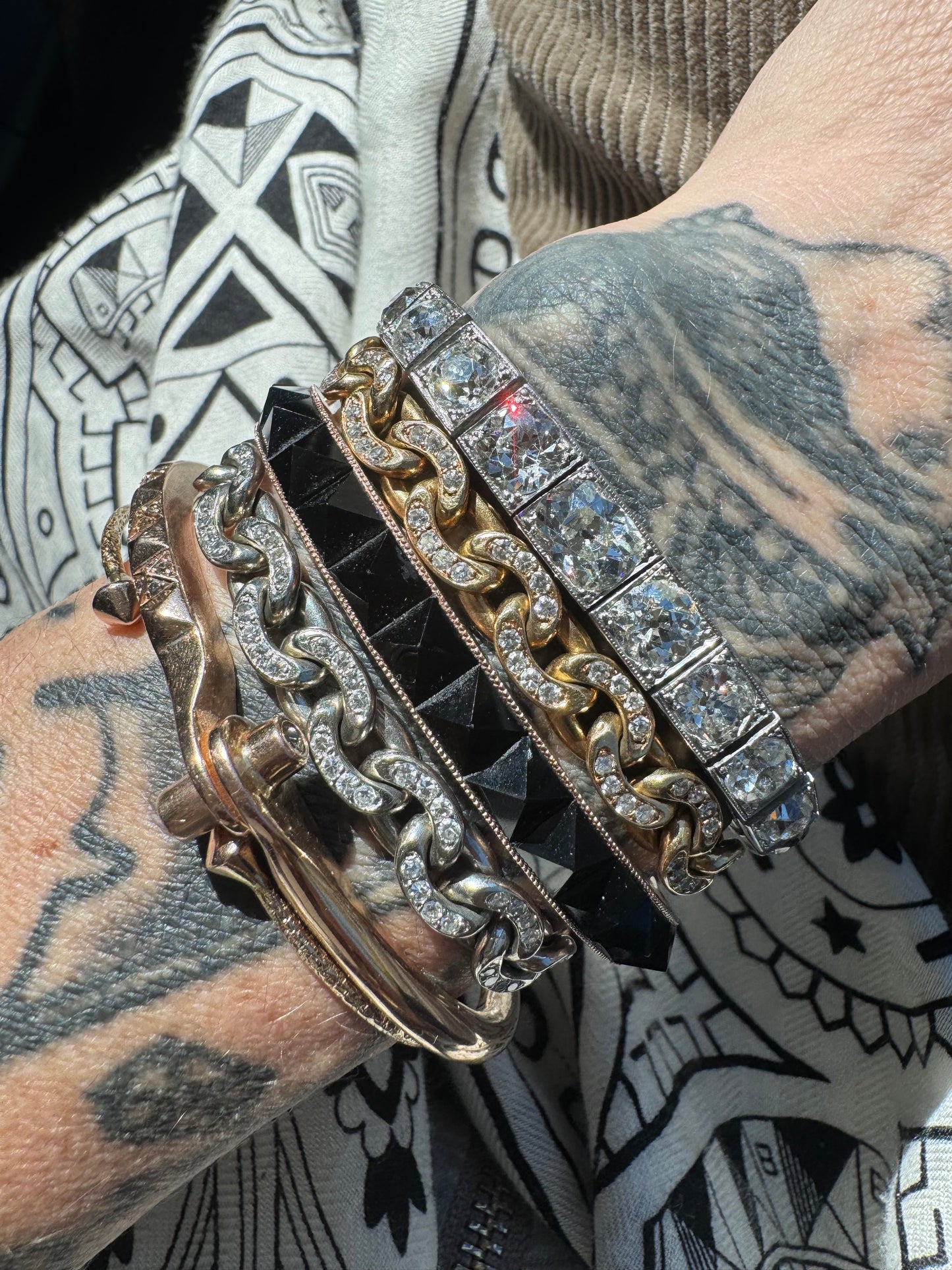 Janesich Art Deco Old Mine Cut Diamond Line Bracelet