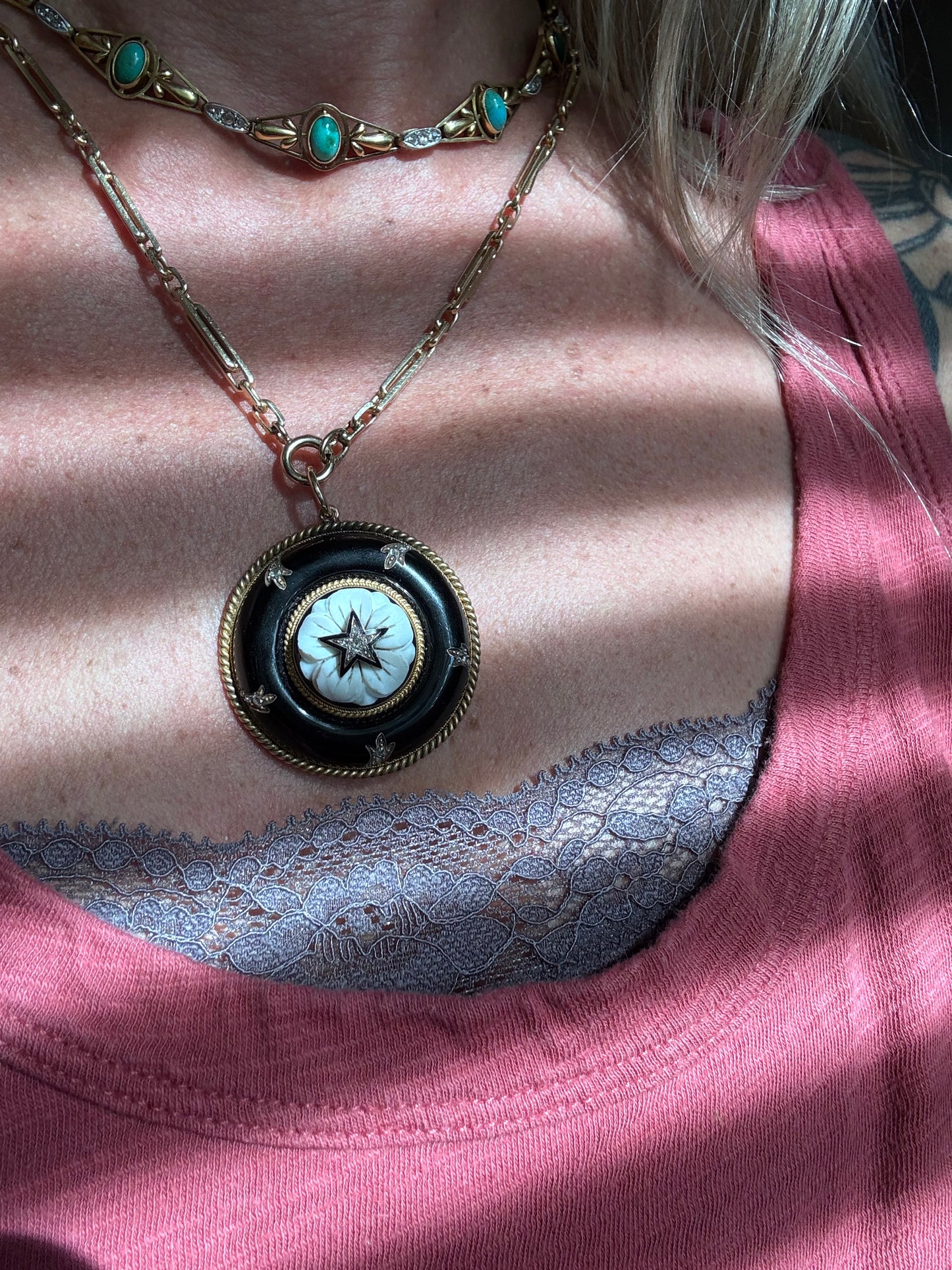 Victorian Onyx and Diamond Floral Star Locket