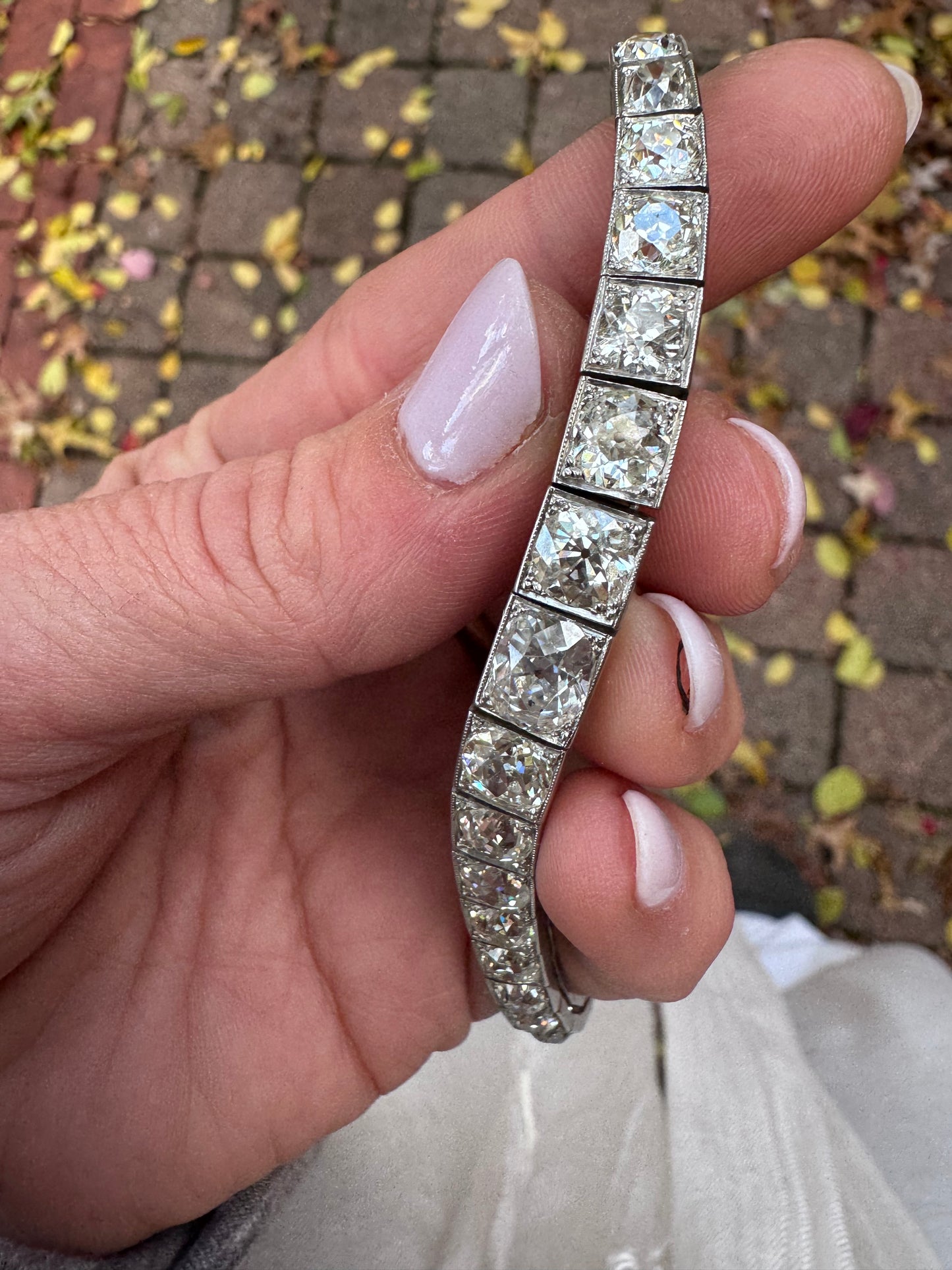 Janesich Art Deco Old Mine Cut Diamond Line Bracelet