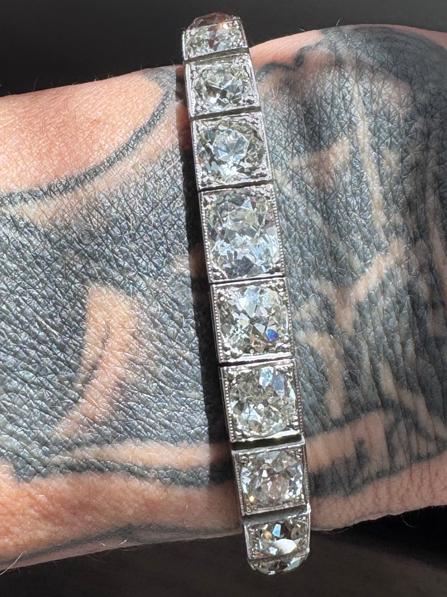 Janesich Art Deco Old Mine Cut Diamond Line Bracelet