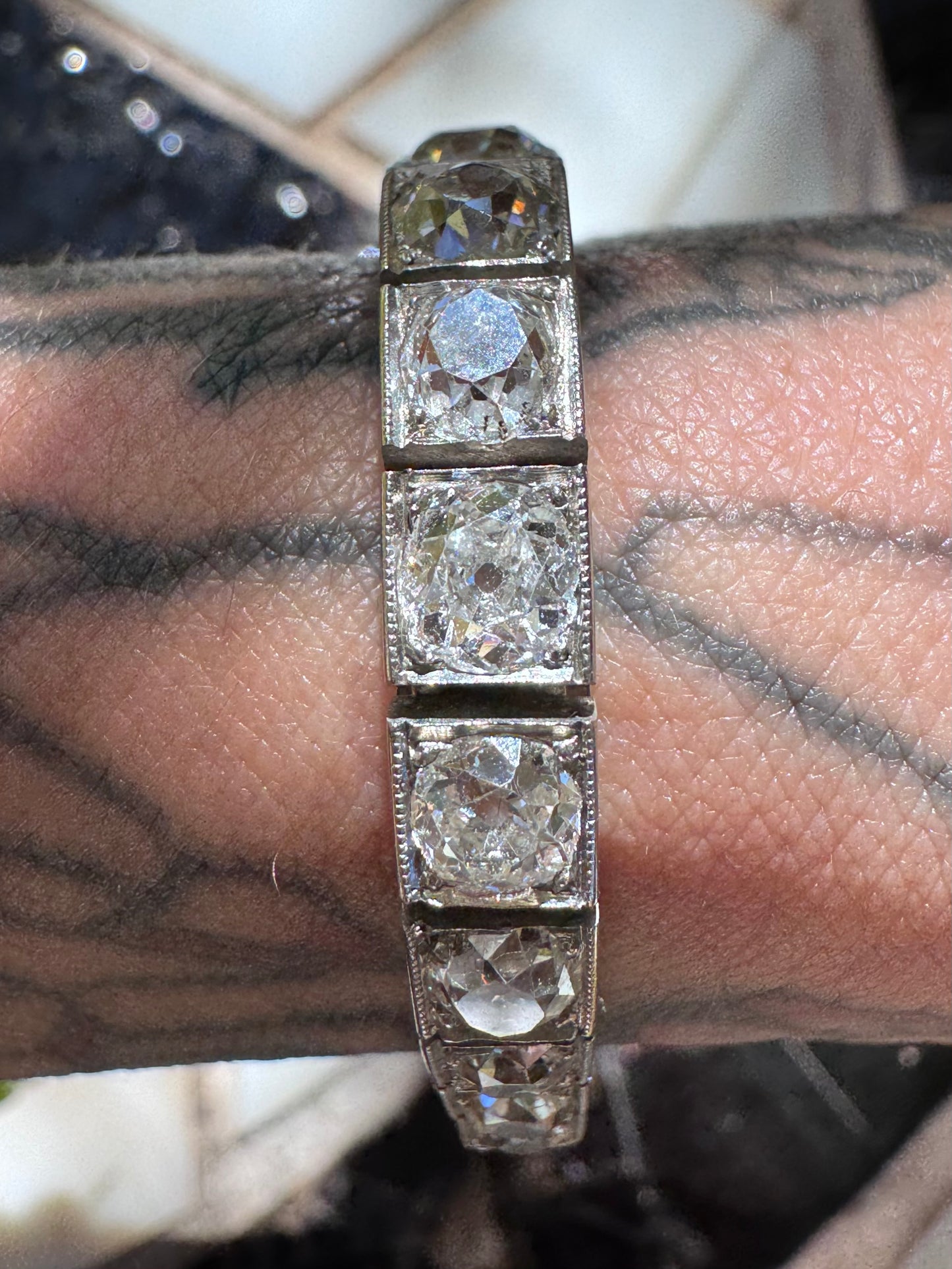 Janesich Art Deco Old Mine Cut Diamond Line Bracelet