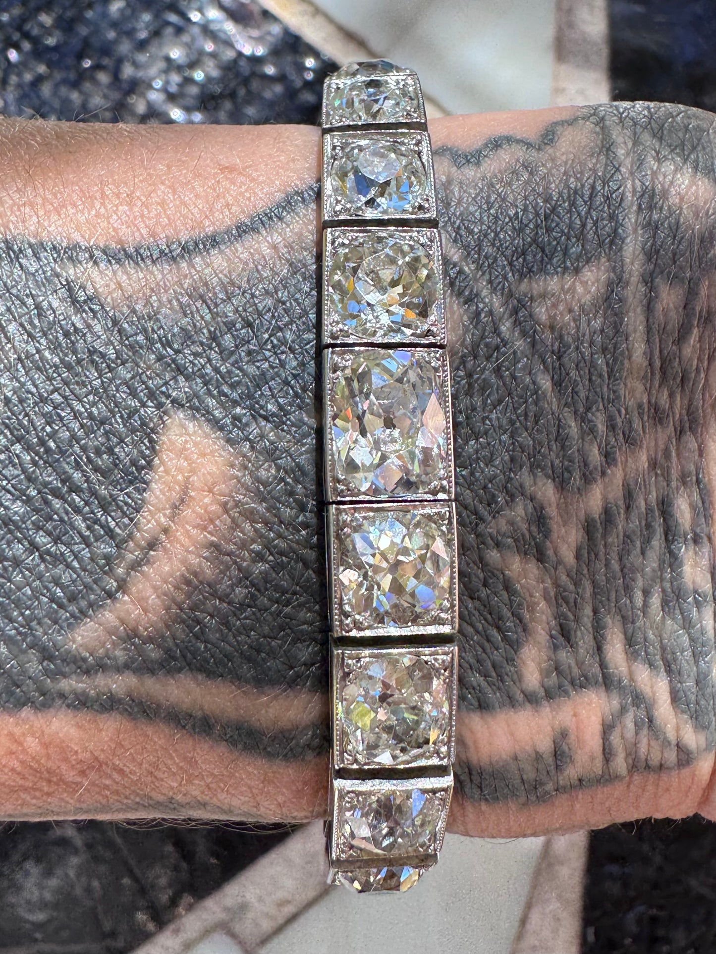 Janesich Art Deco Old Mine Cut Diamond Line Bracelet