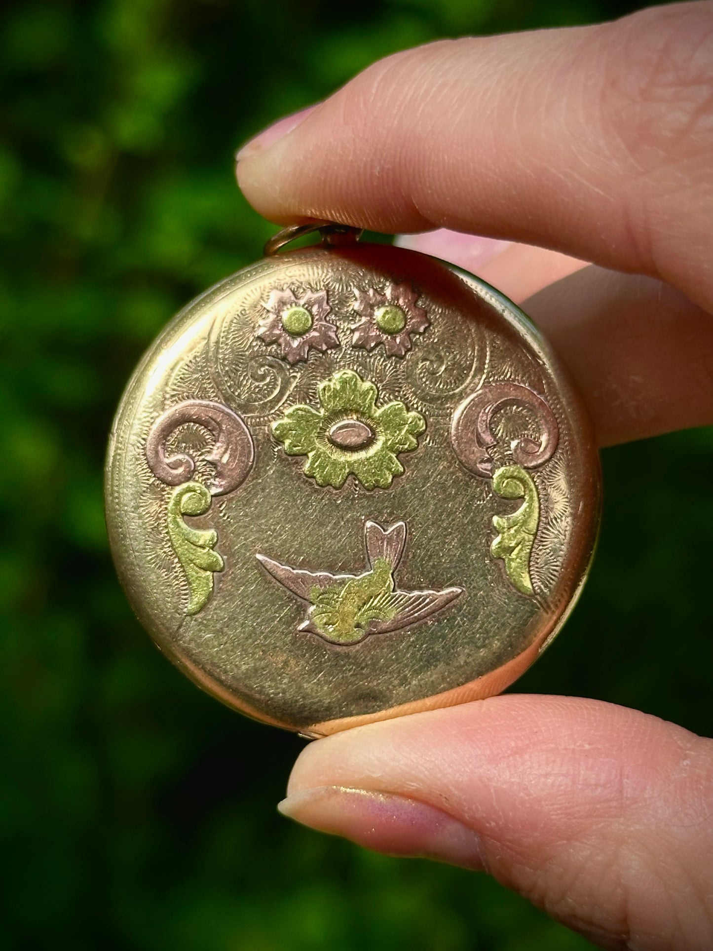 Antique 10k Tri-Gold Swallow Locket