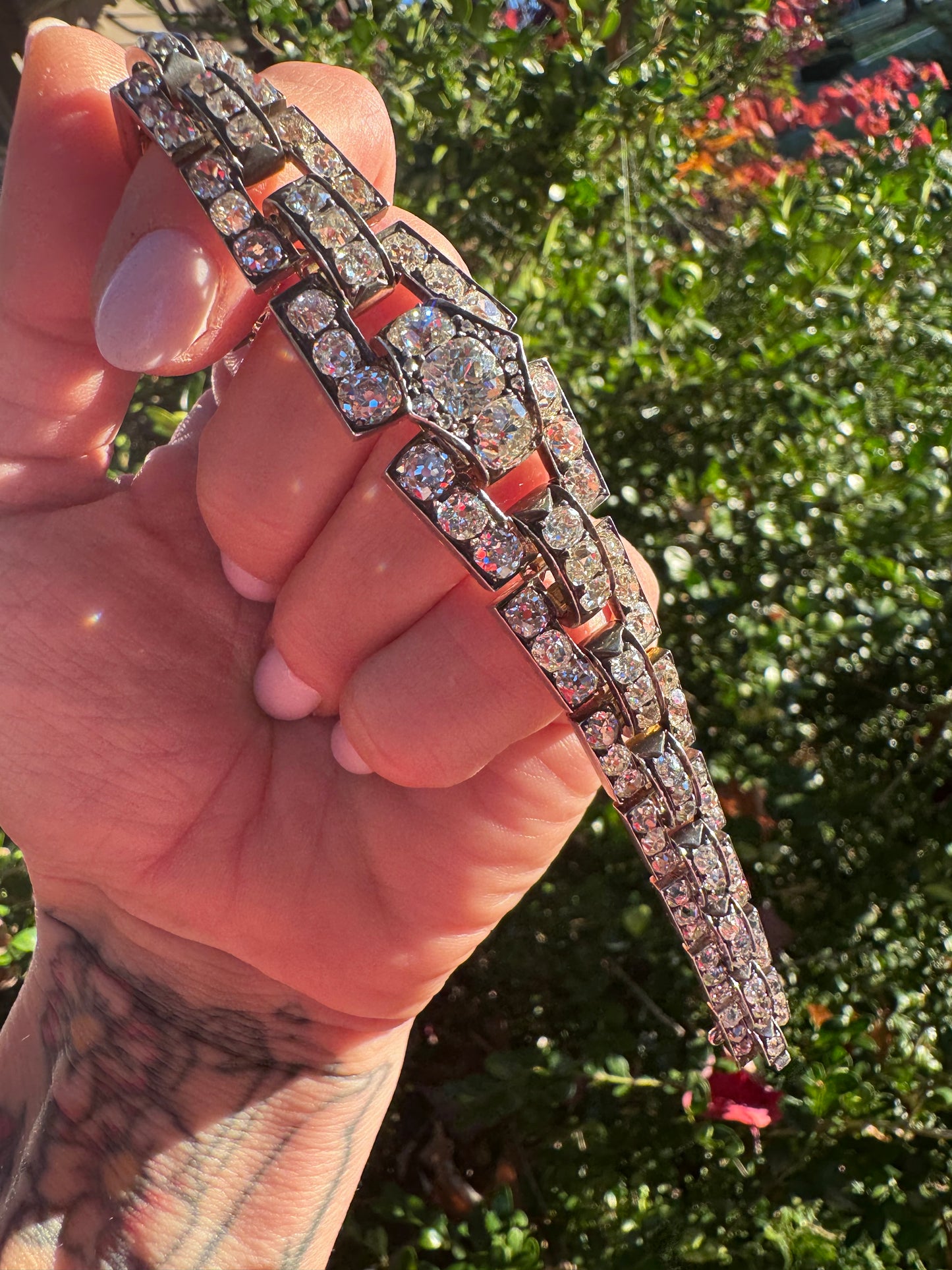 Antique Old Mine Cut Diamond Link Bracelet