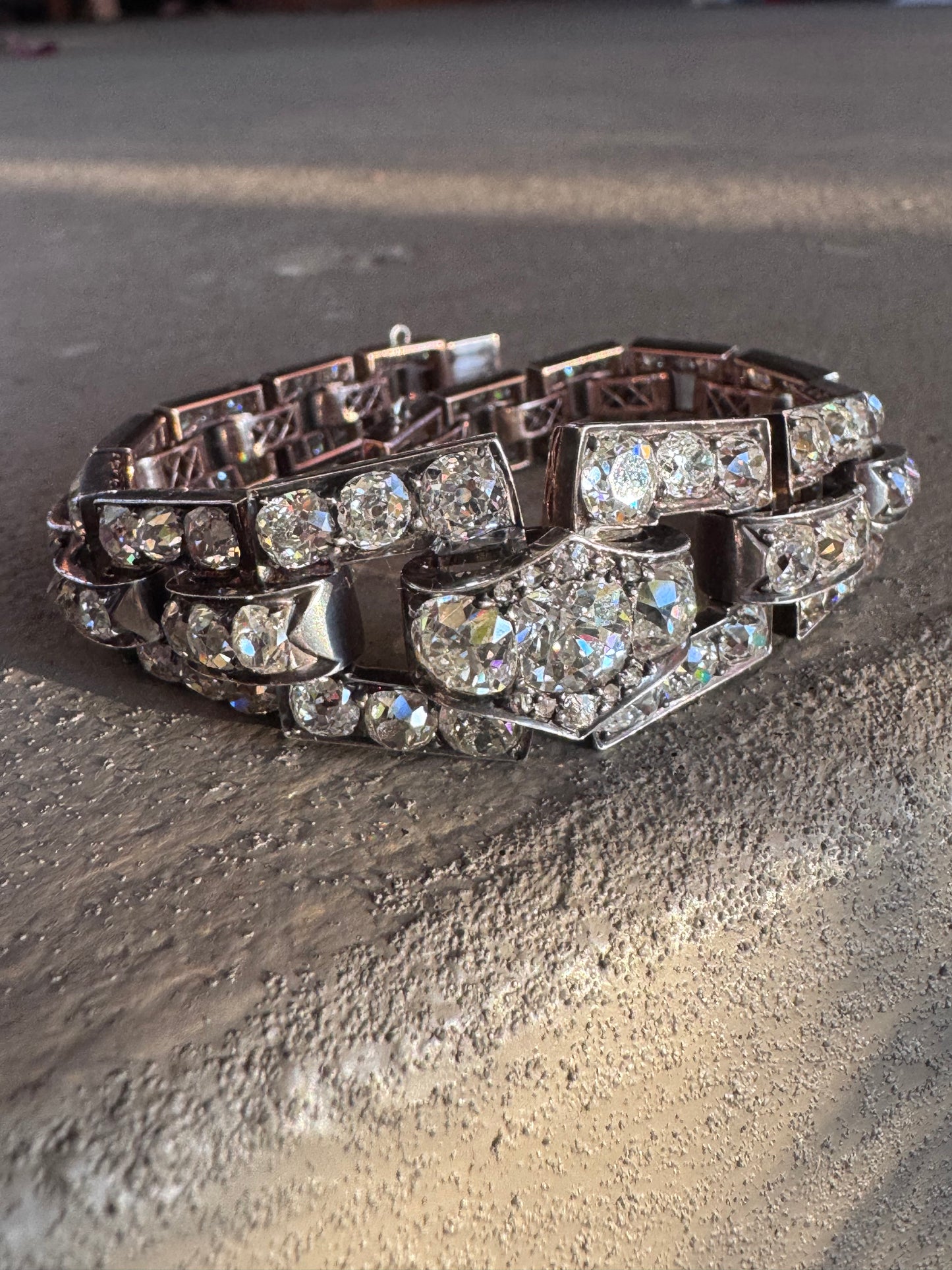 Antique Old Mine Cut Diamond Link Bracelet