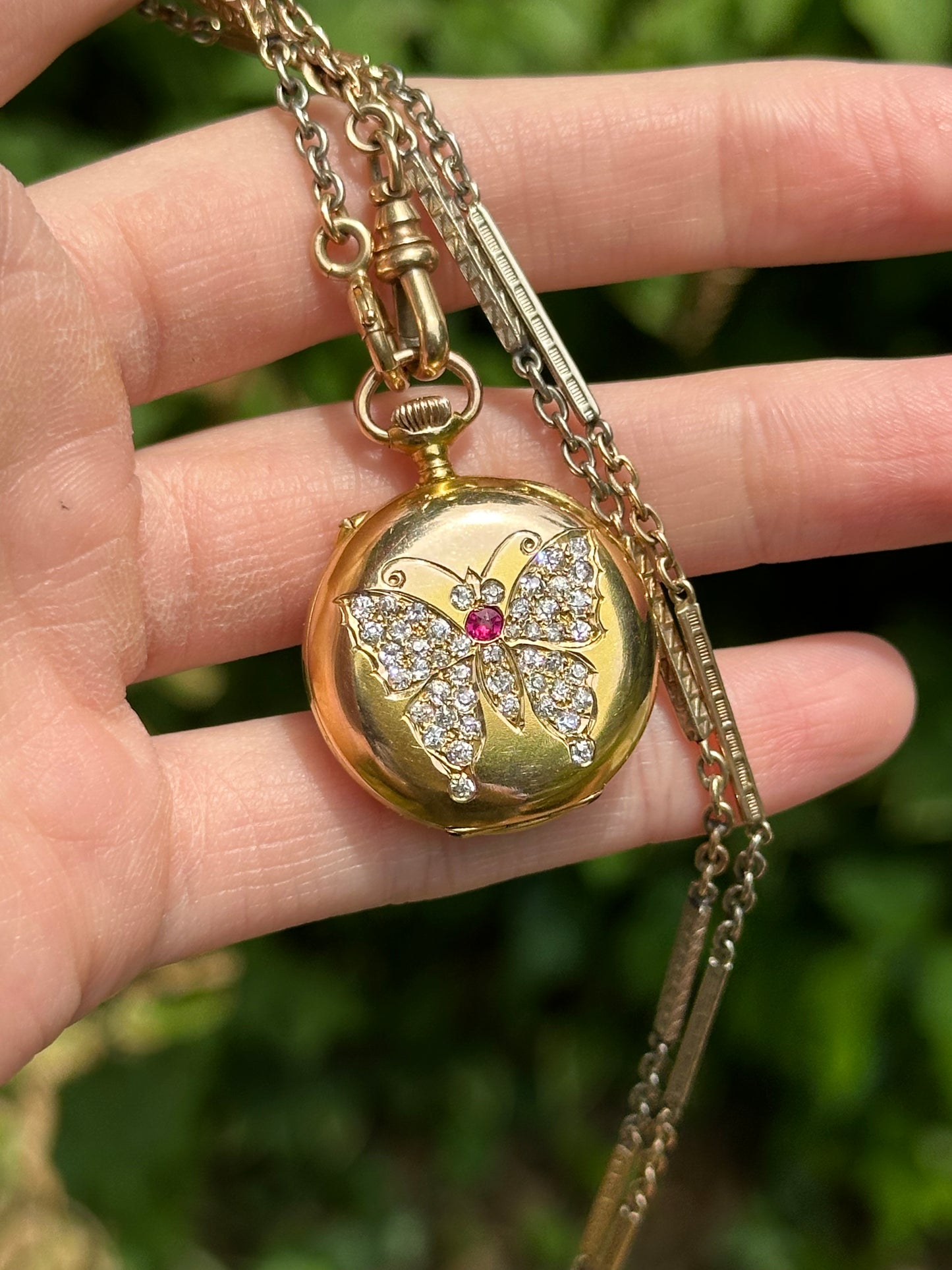 Antique 18k Yellow Gold Diamond Butterfly Pocketwatch