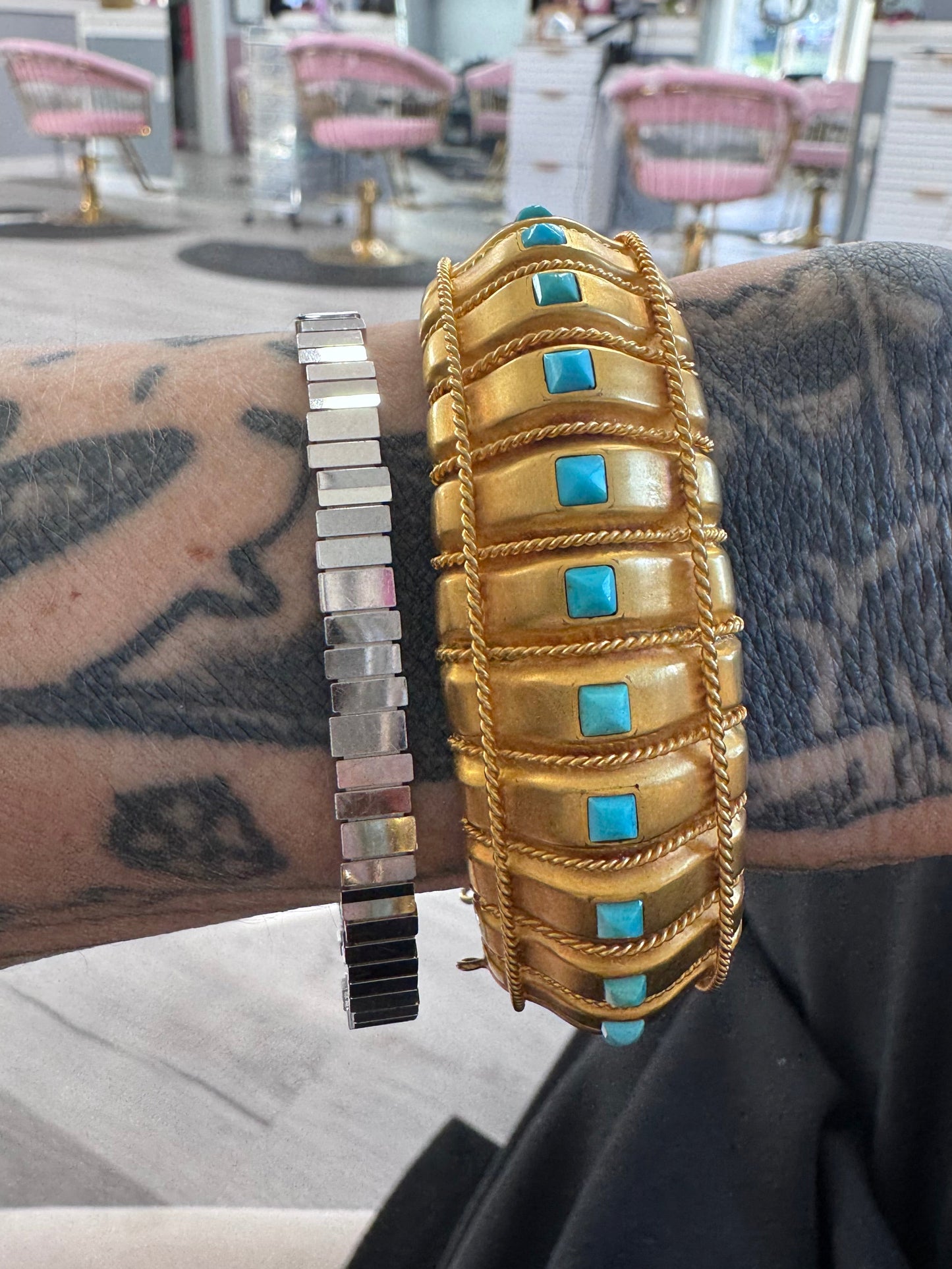 Victorian Etruscan Revival Turquoise Bangel