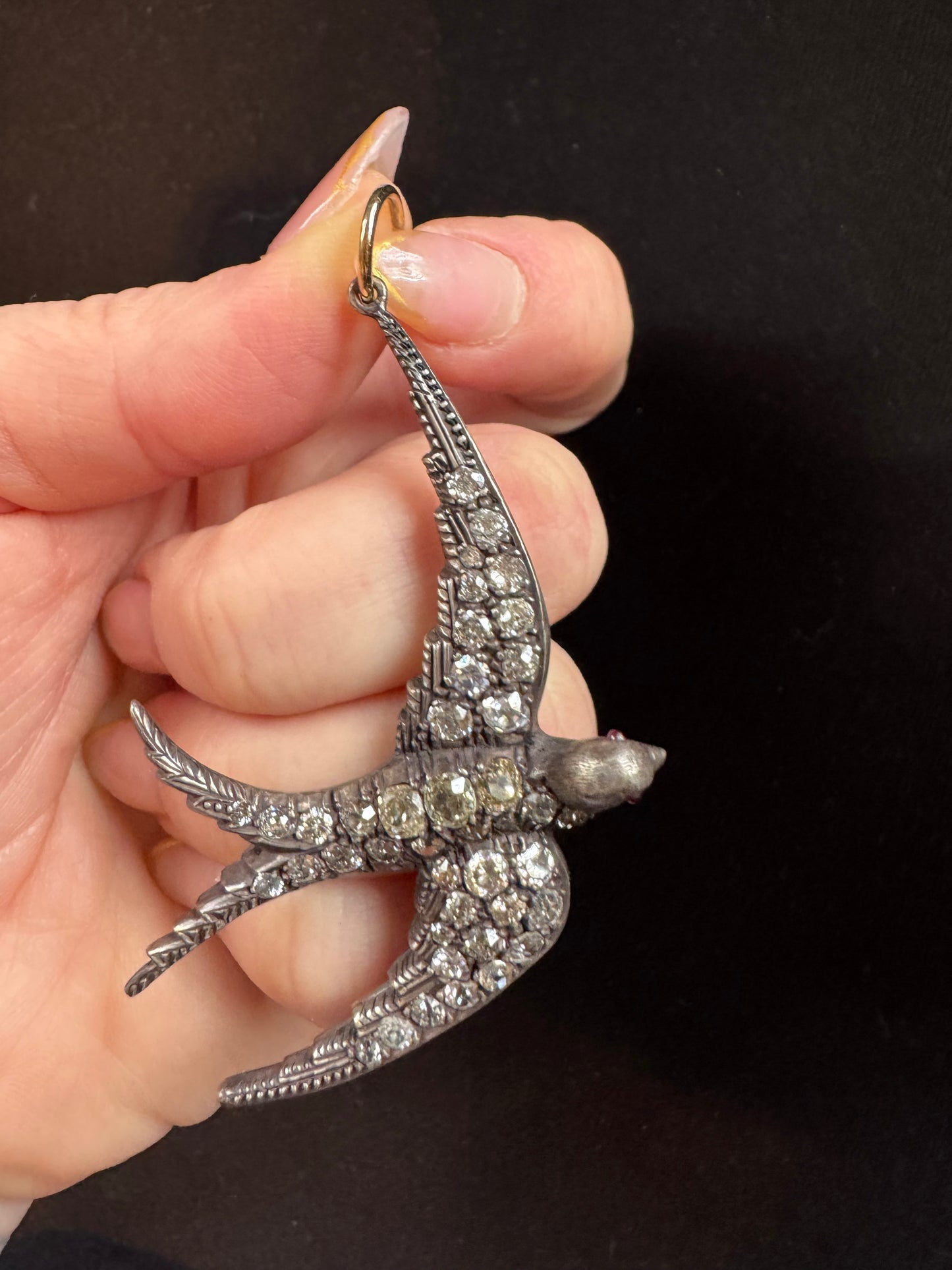 Victorian Old Mine Cut Diamond Swallow Pendant