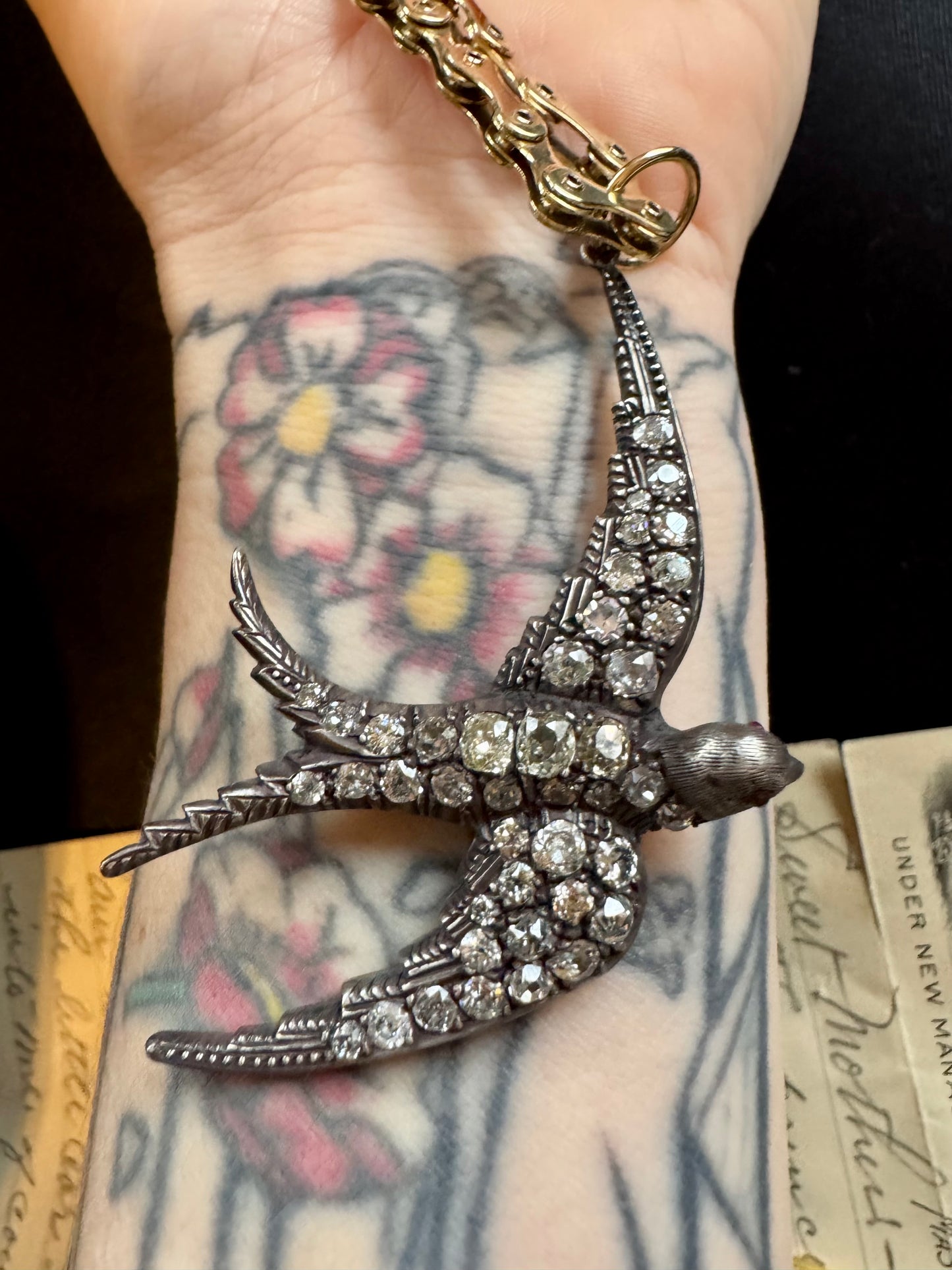 Victorian Old Mine Cut Diamond Swallow Pendant