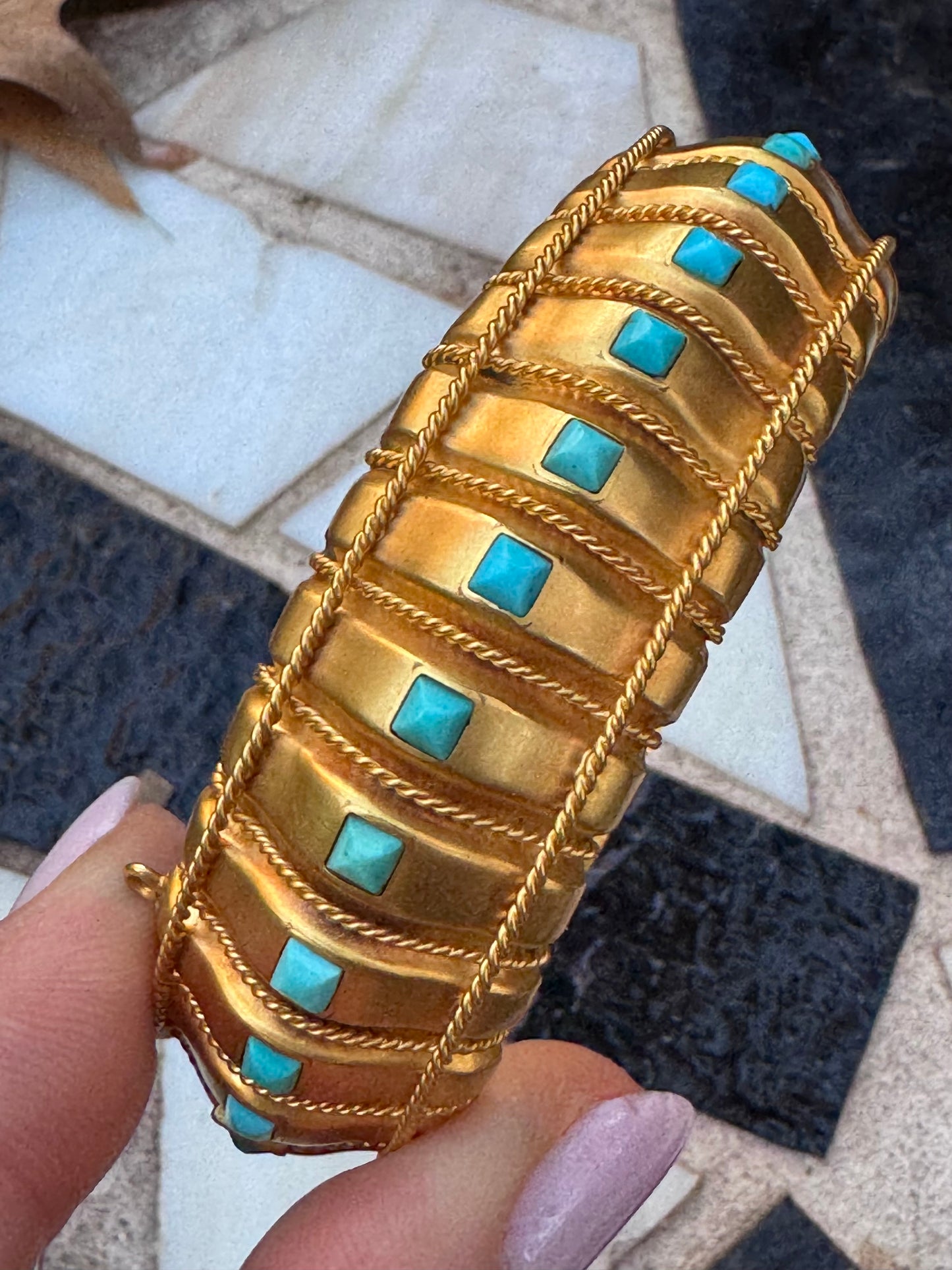 Victorian Etruscan Revival Turquoise Bangel