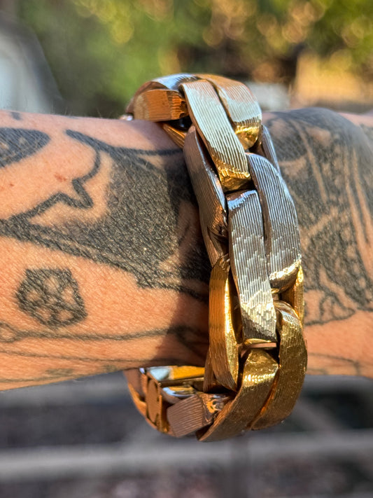 Meister Two Tone Gold Textured Wrapped Link Bracelet