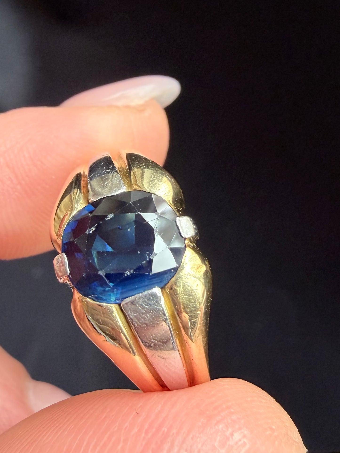 Vintage French Sapphire Solitaire Ring