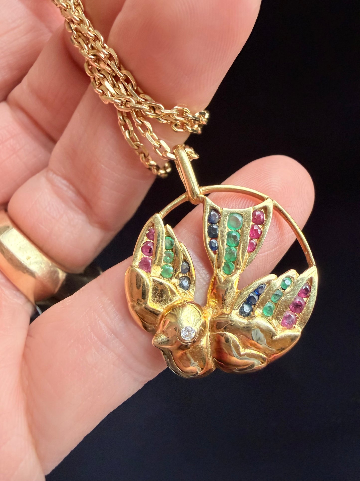 Vintage French Gemset Dove Necklace