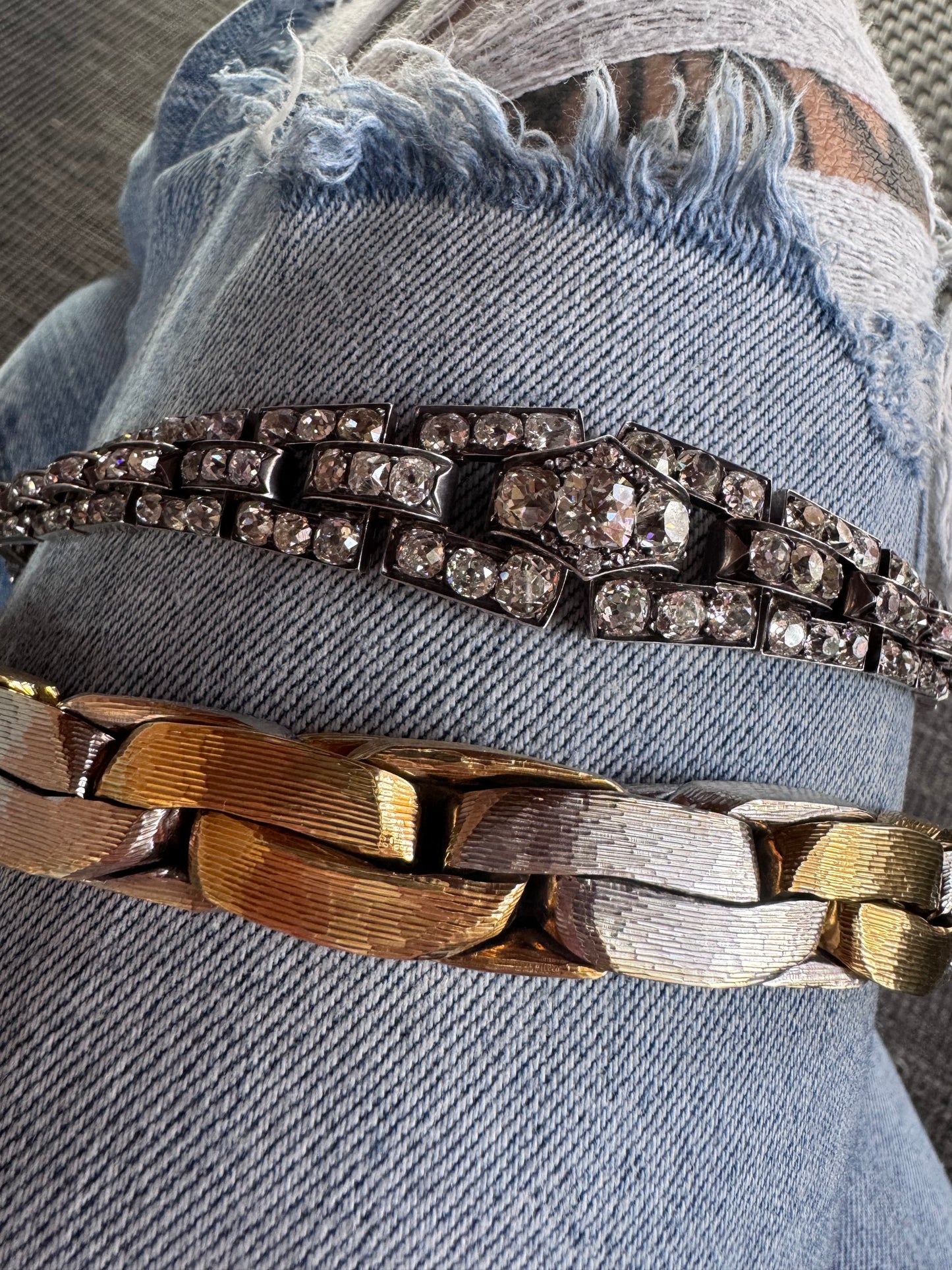 Meister Two Tone Gold Textured Wrapped Link Bracelet