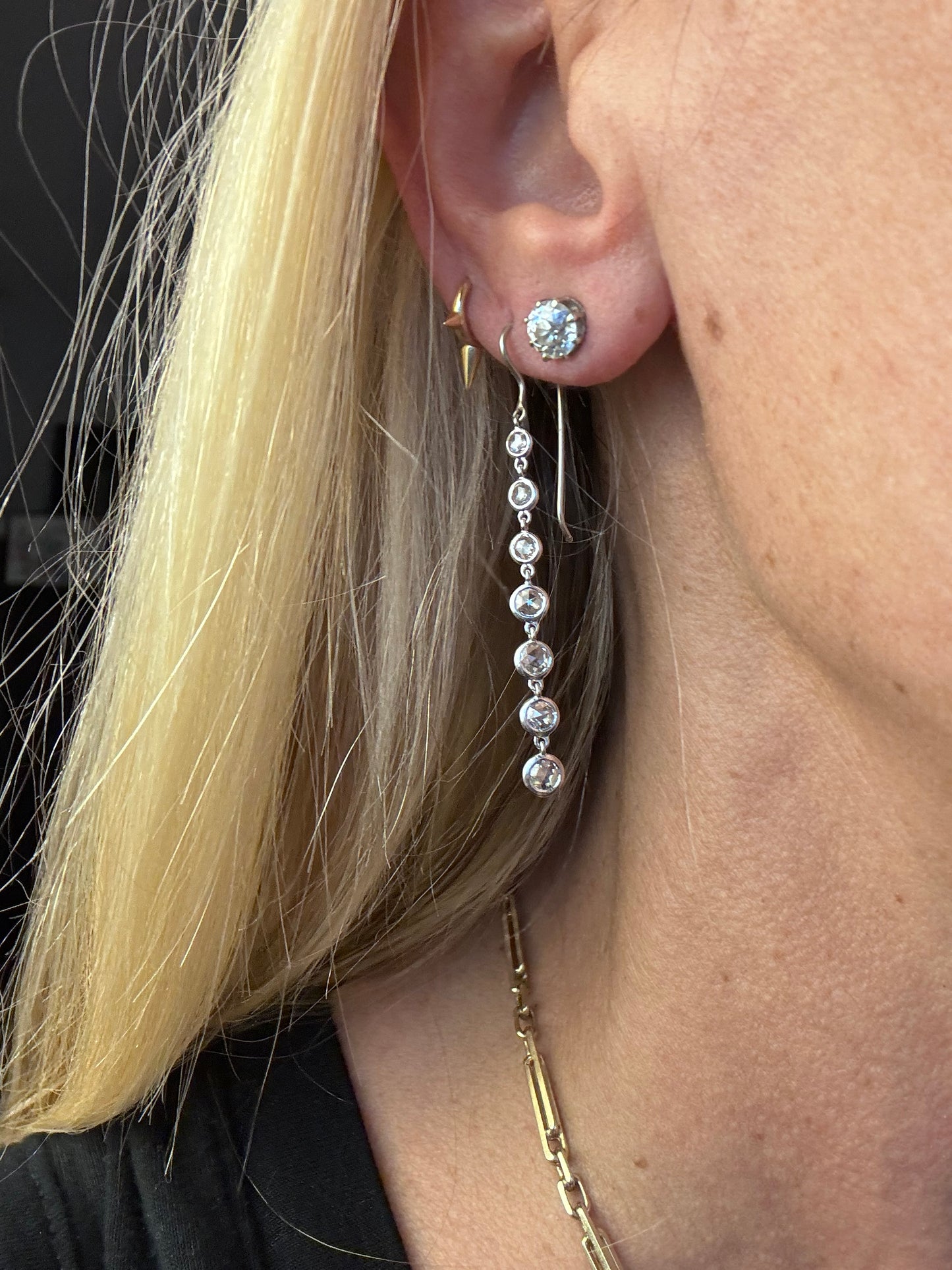 Rose Cut Diamond Dangle Line Earrings