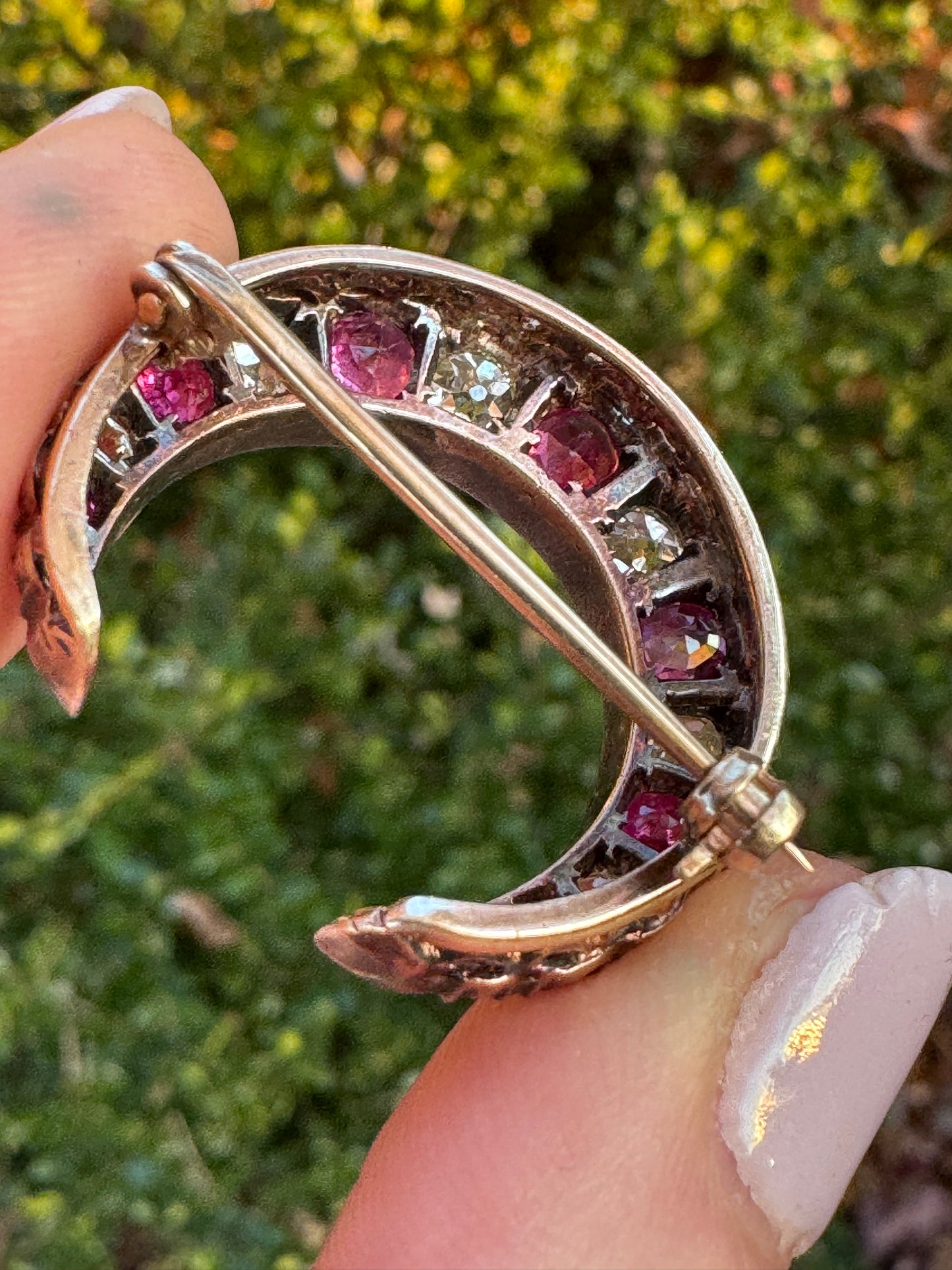 Victorian Ruby & Diamond Crescent Brooch