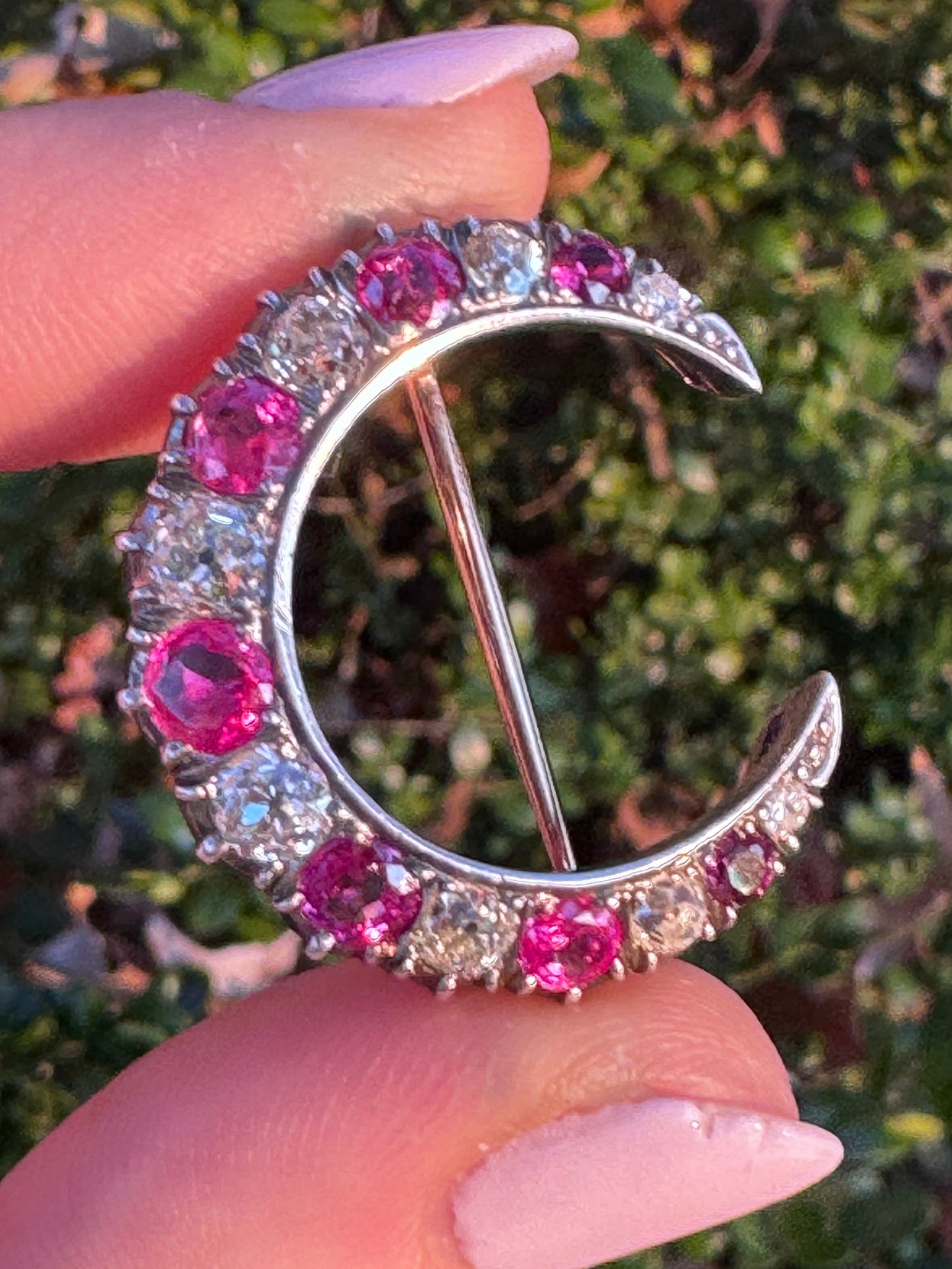 Victorian Ruby & Diamond Crescent Brooch