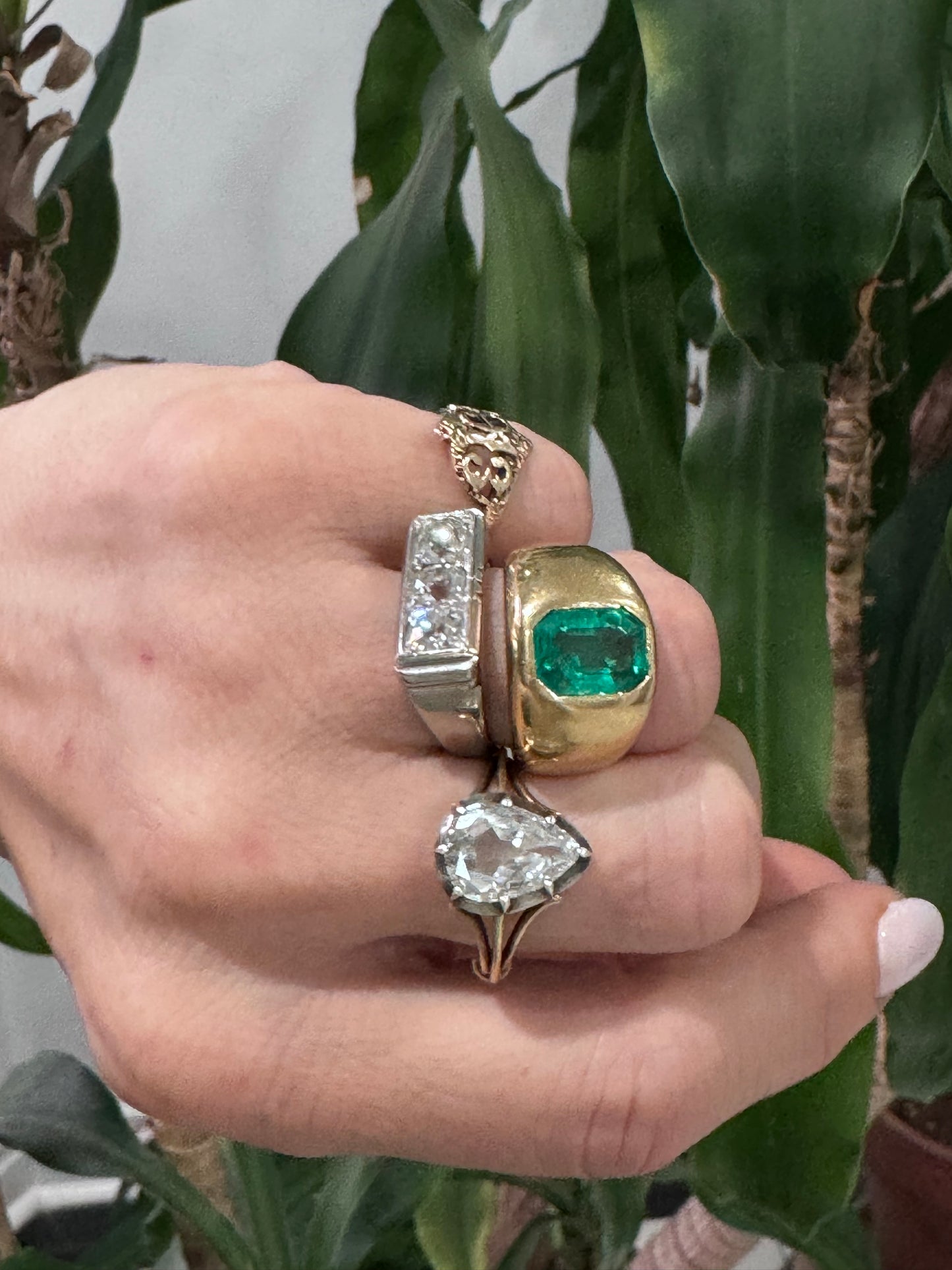 Vintage Flush Set Colombian Emerald Ring
