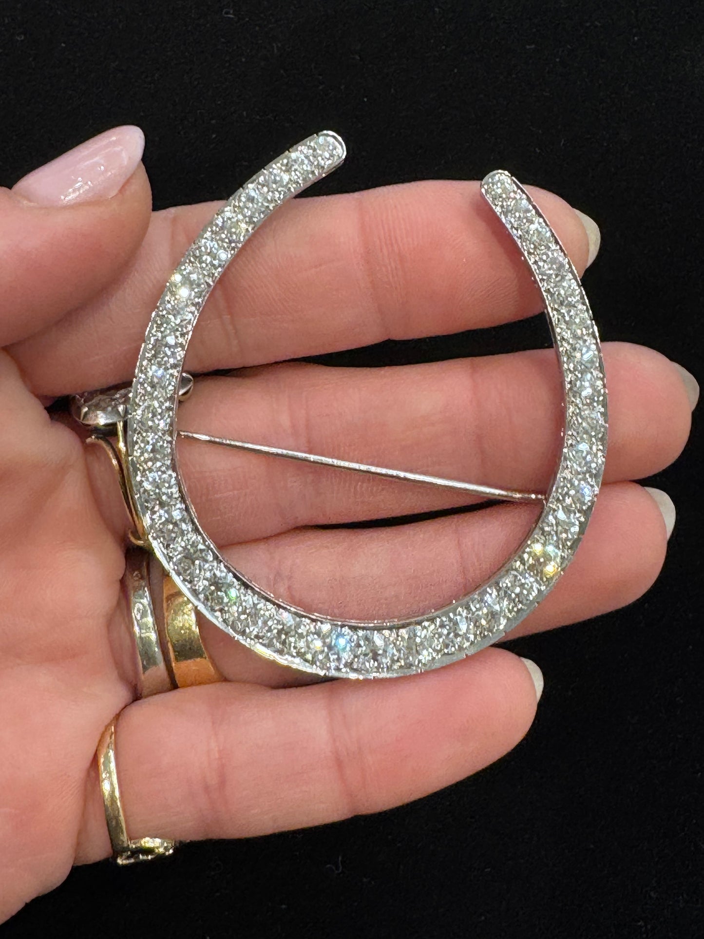 Antique Old Mine Cut Diamond Horseshoe Brooch