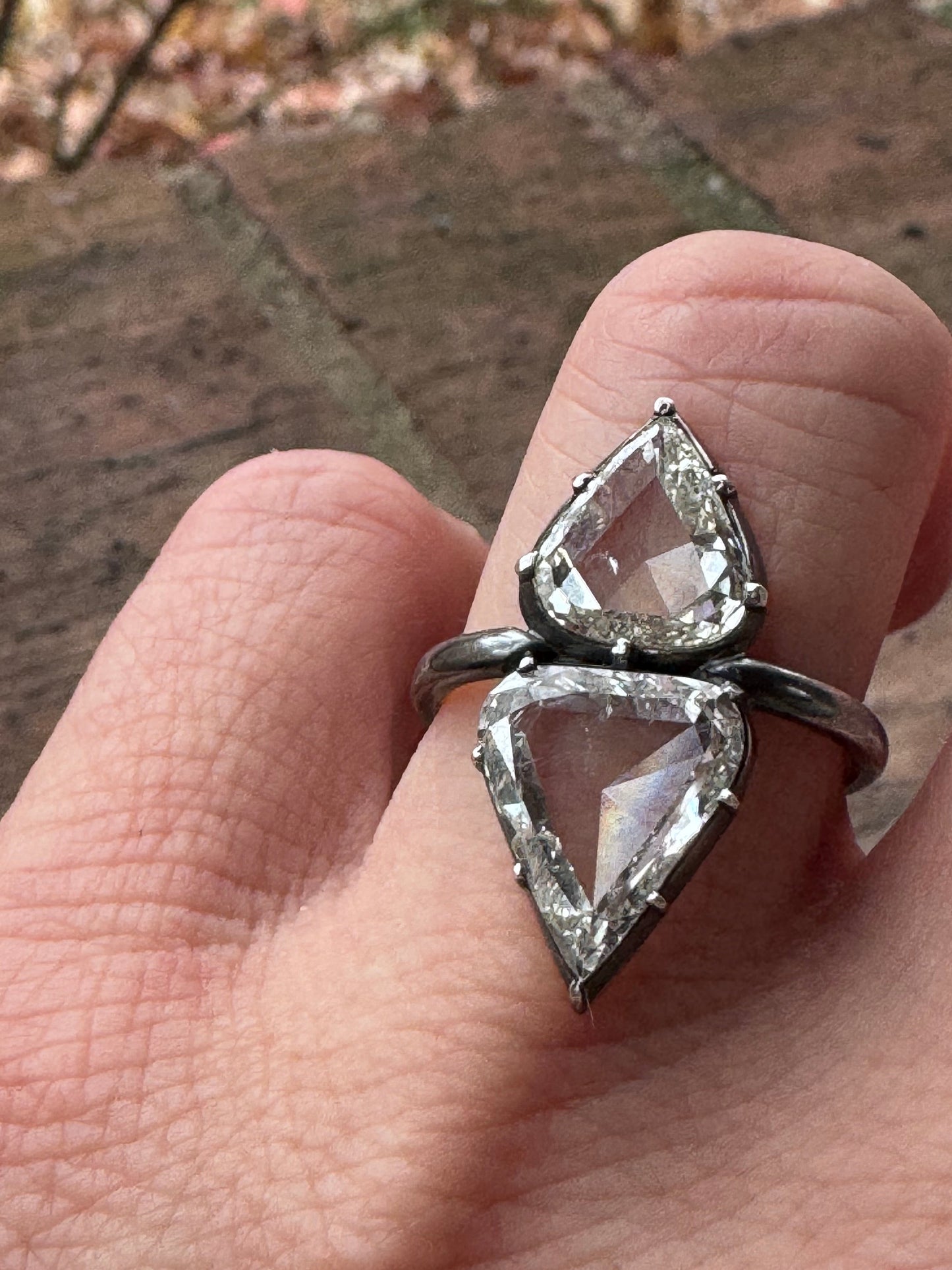 Toi et Moi Portrait Pear Cut Diamond Ring