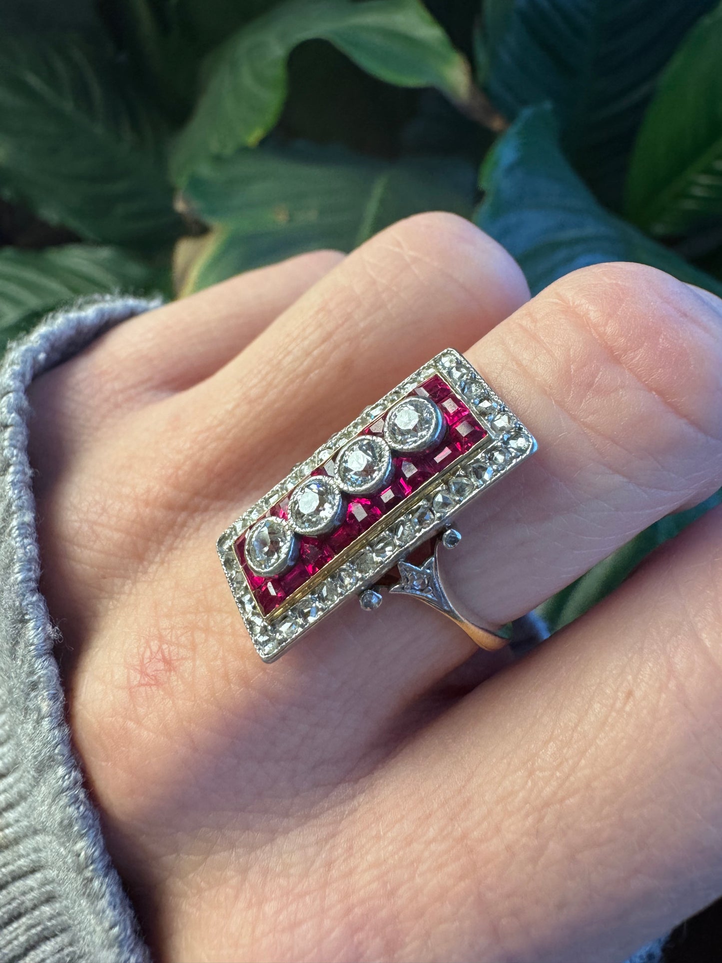 Art Deco Ruby and Diamond Tablet Ring