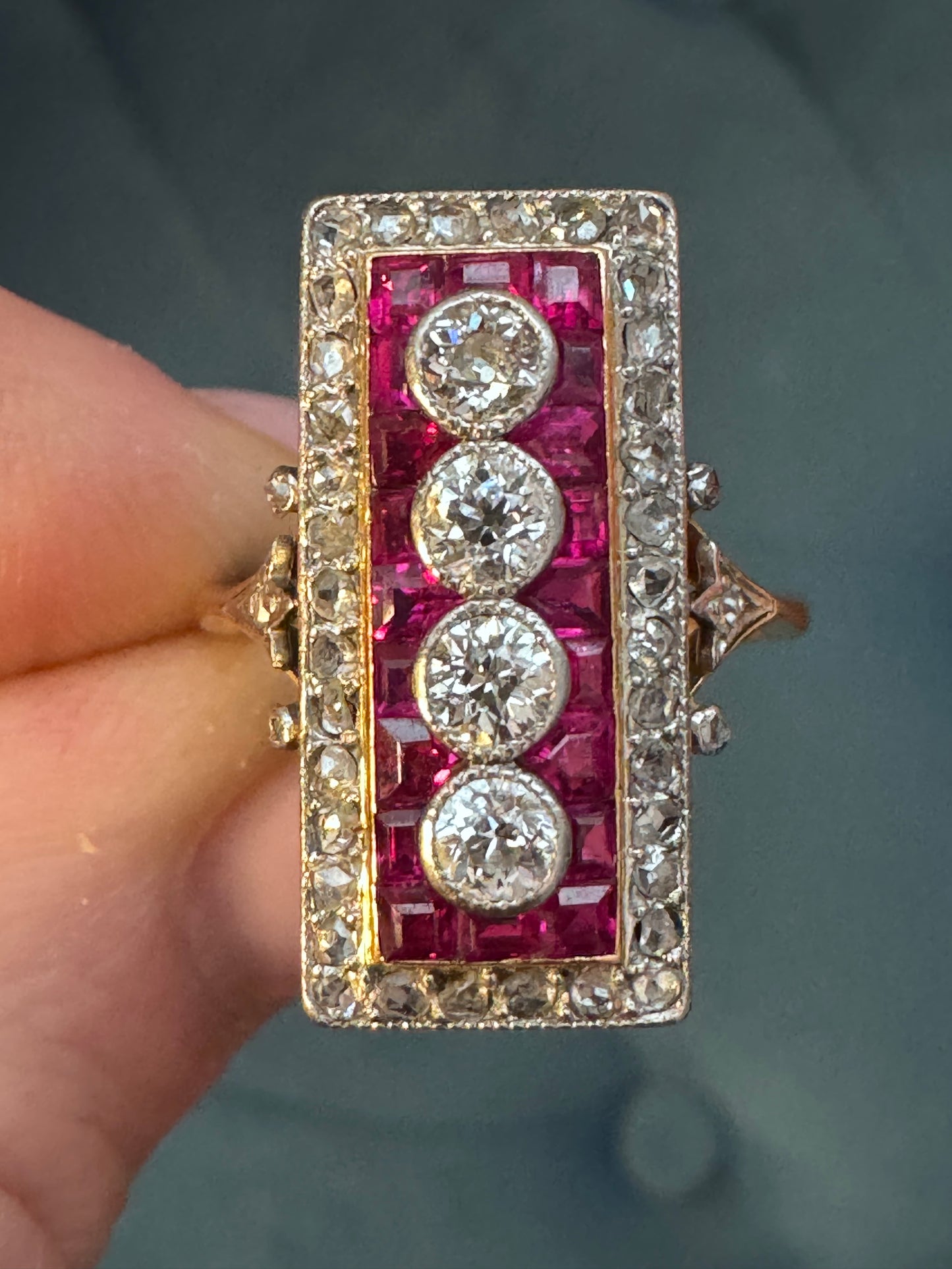 Art Deco Ruby and Diamond Tablet Ring