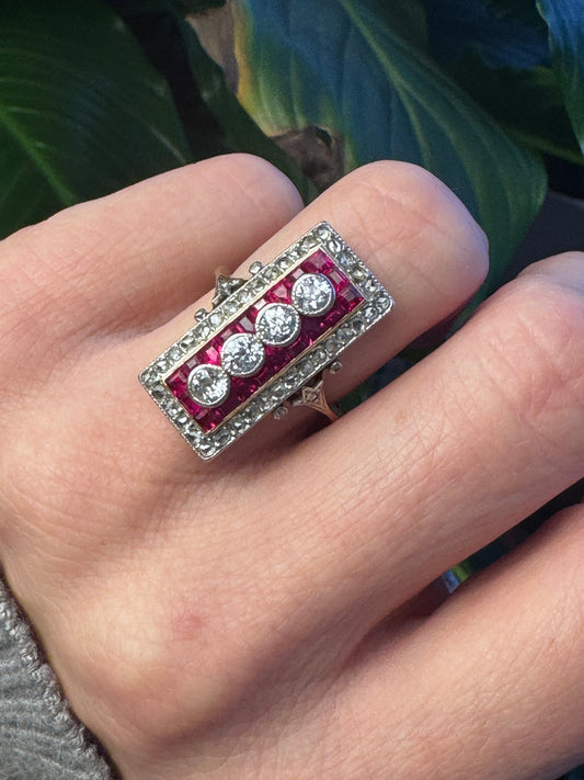 Art Deco Ruby and Diamond Tablet Ring