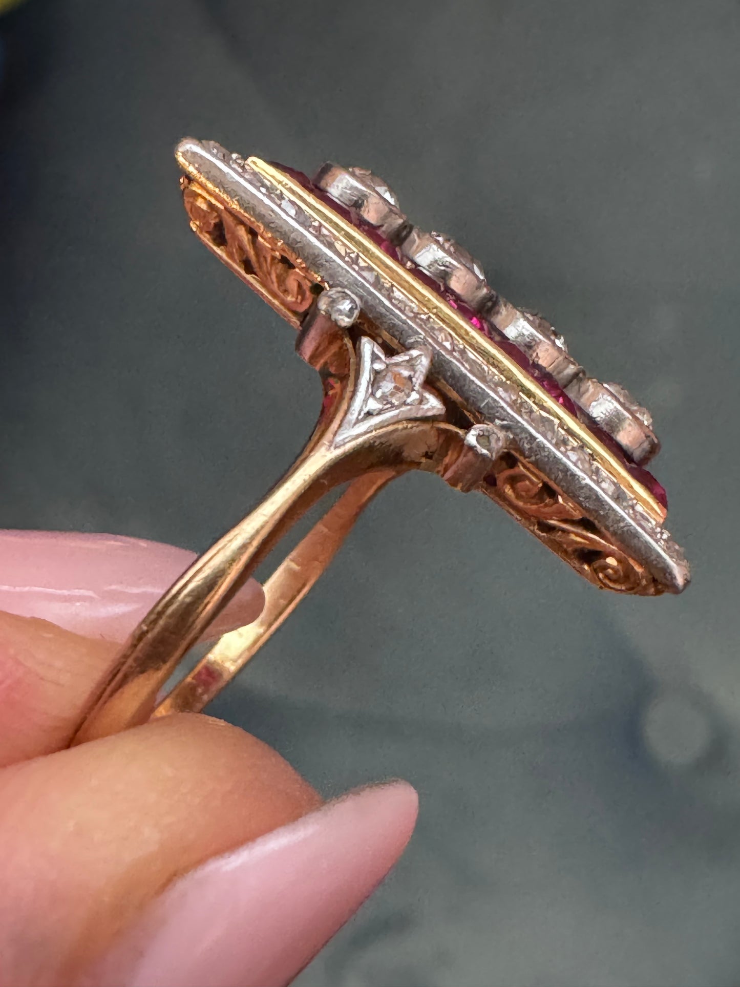 Art Deco Ruby and Diamond Tablet Ring