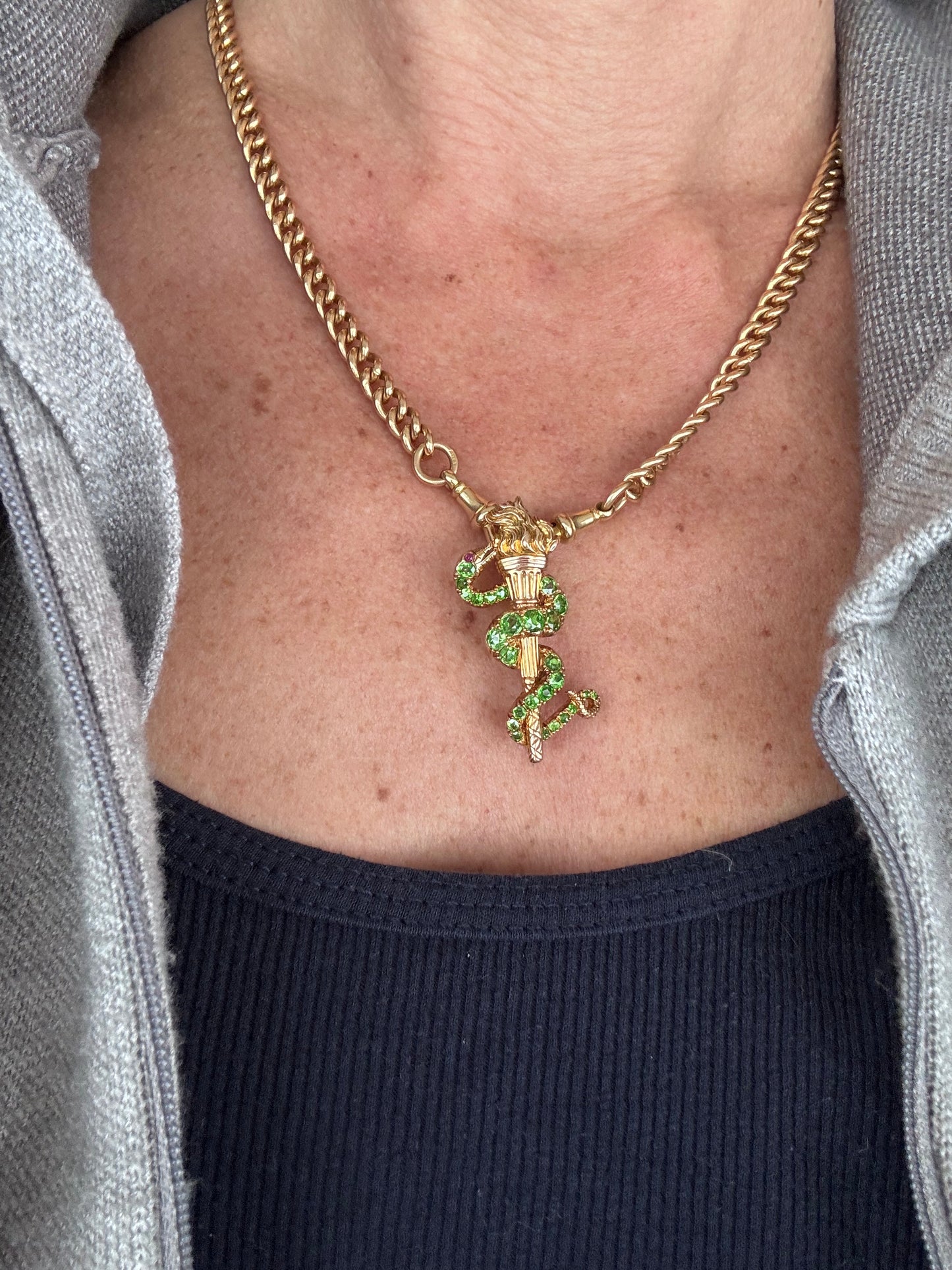 Victorian Demantoid Garnet Snake Torch Brooch