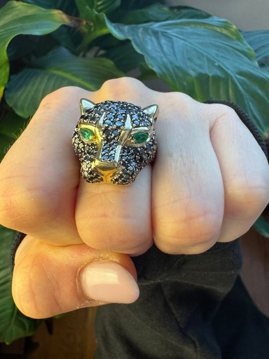 Effy Black Diamond Emerald Panther Ring