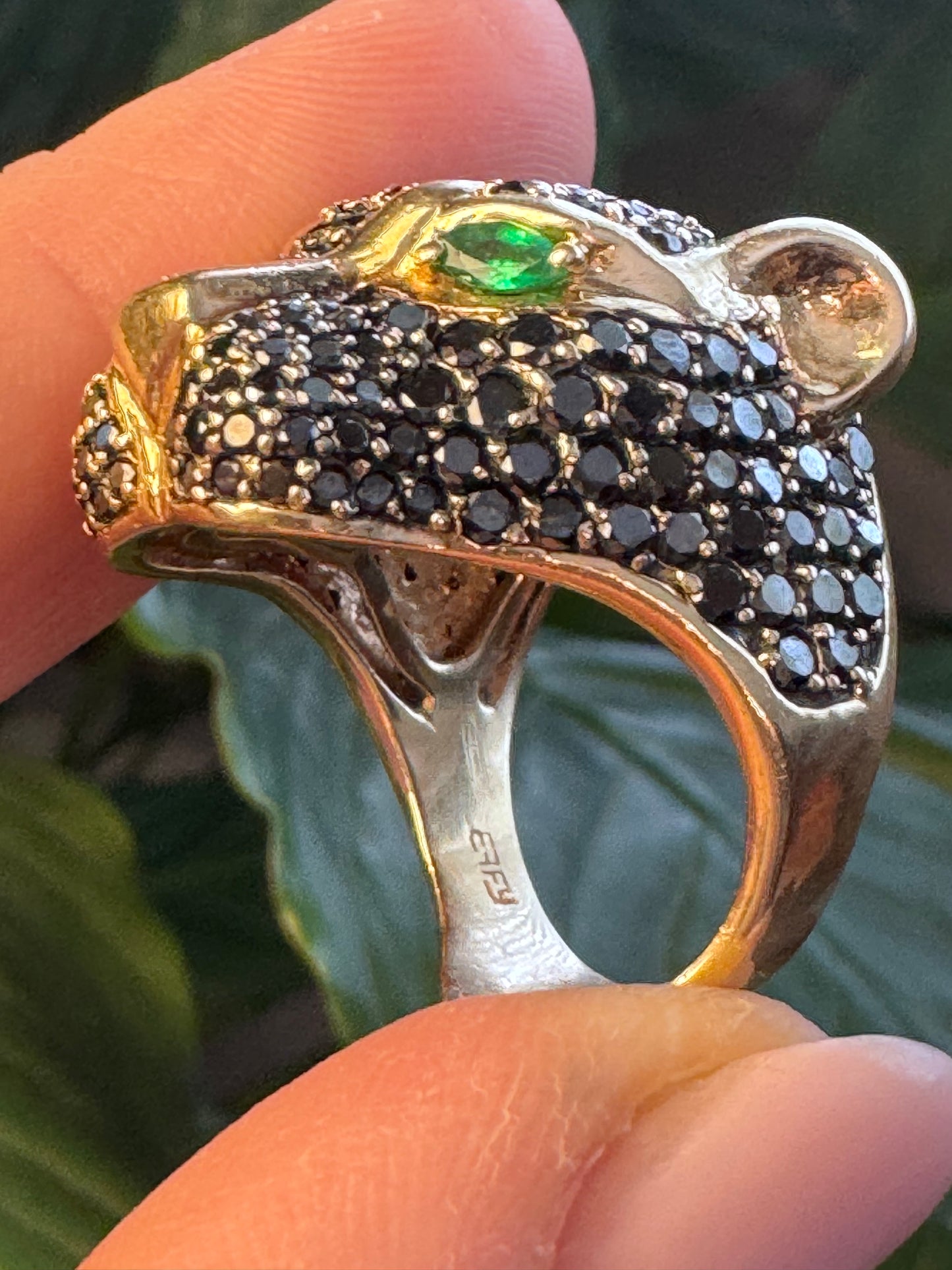 Effy Black Diamond Emerald Panther Ring