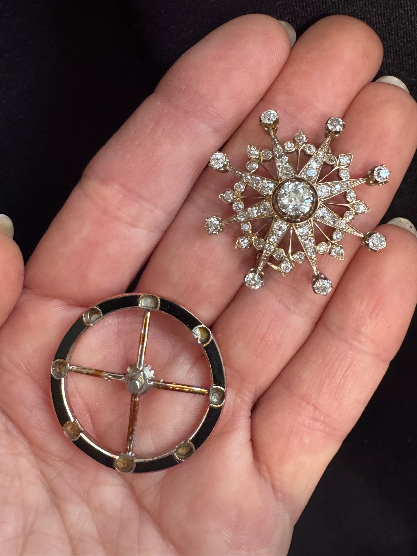 Victorian Diamond and Enamel Star Brooch Pendant