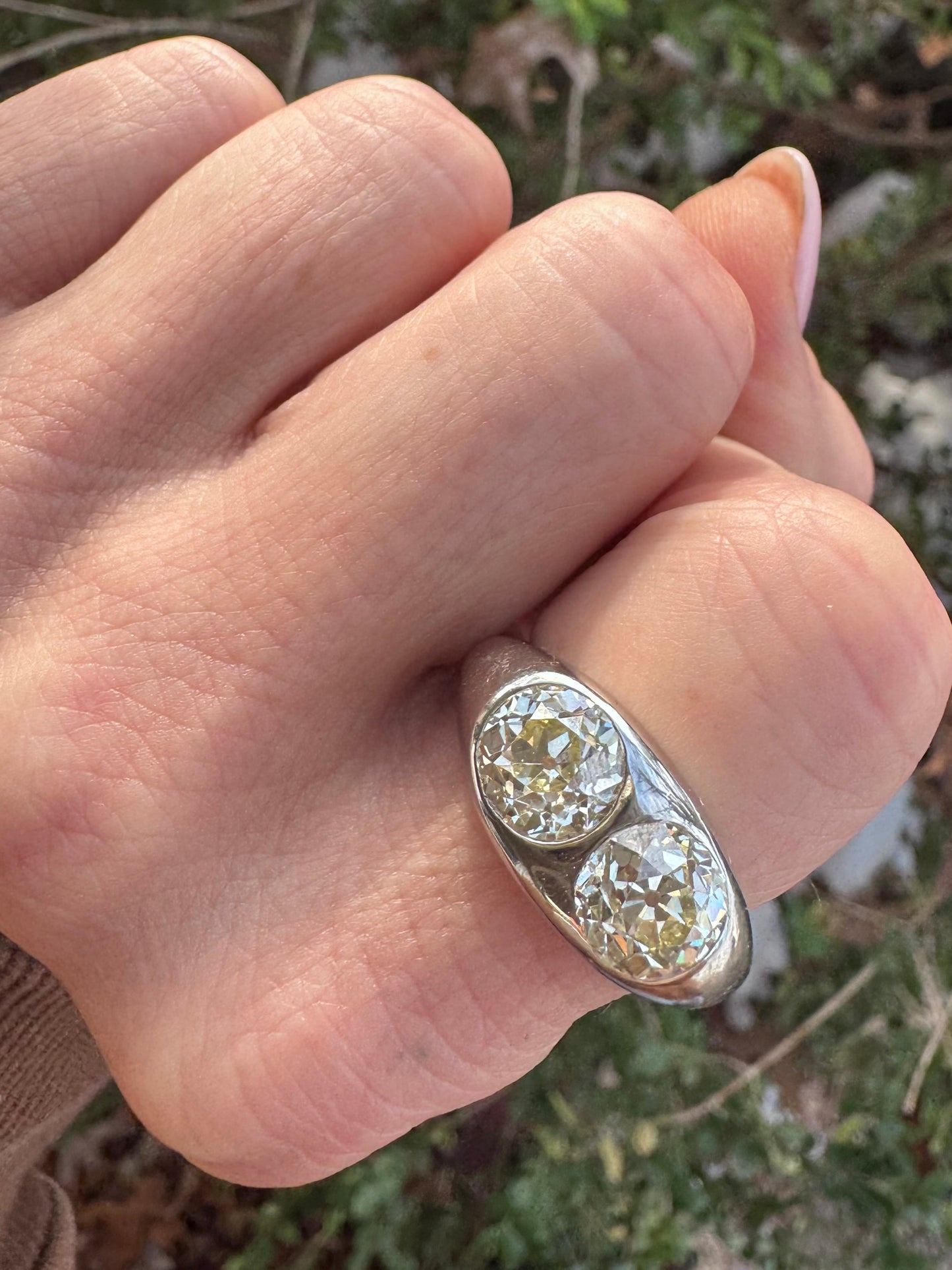 Vintage Two Stone Old European Cut Diamond Ring