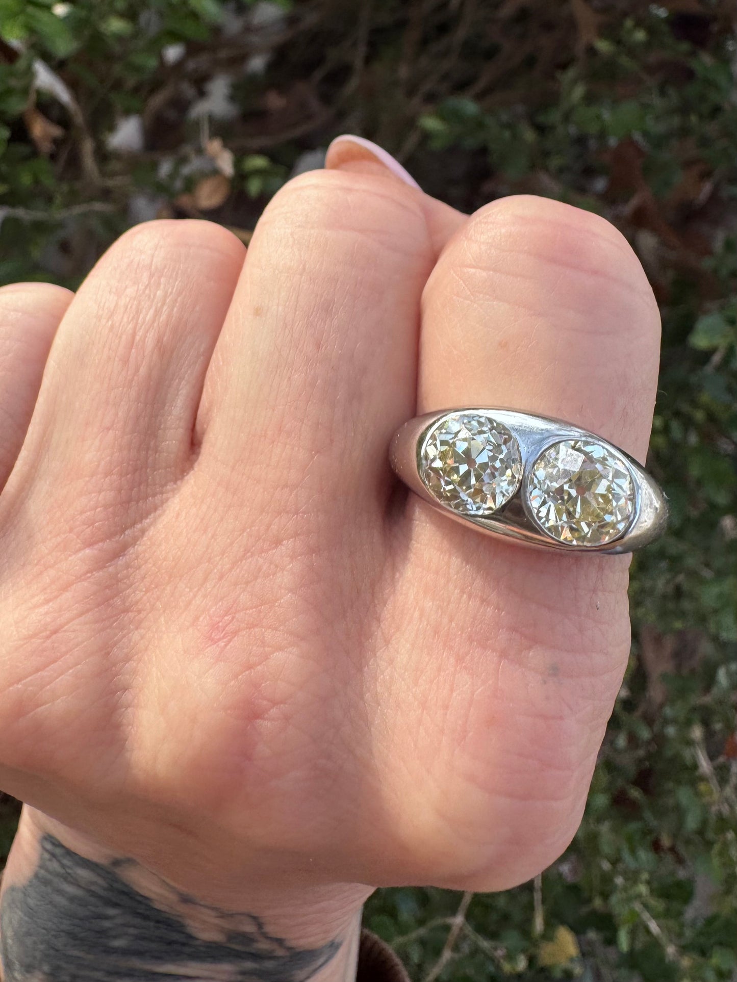 Vintage Two Stone Old European Cut Diamond Ring