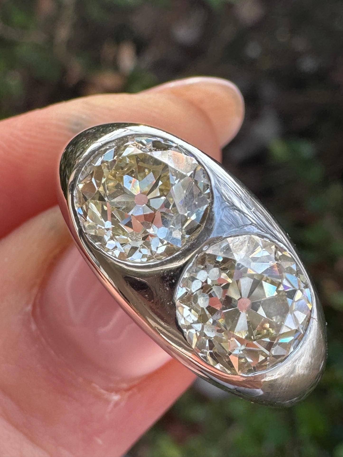 Vintage Two Stone Old European Cut Diamond Ring
