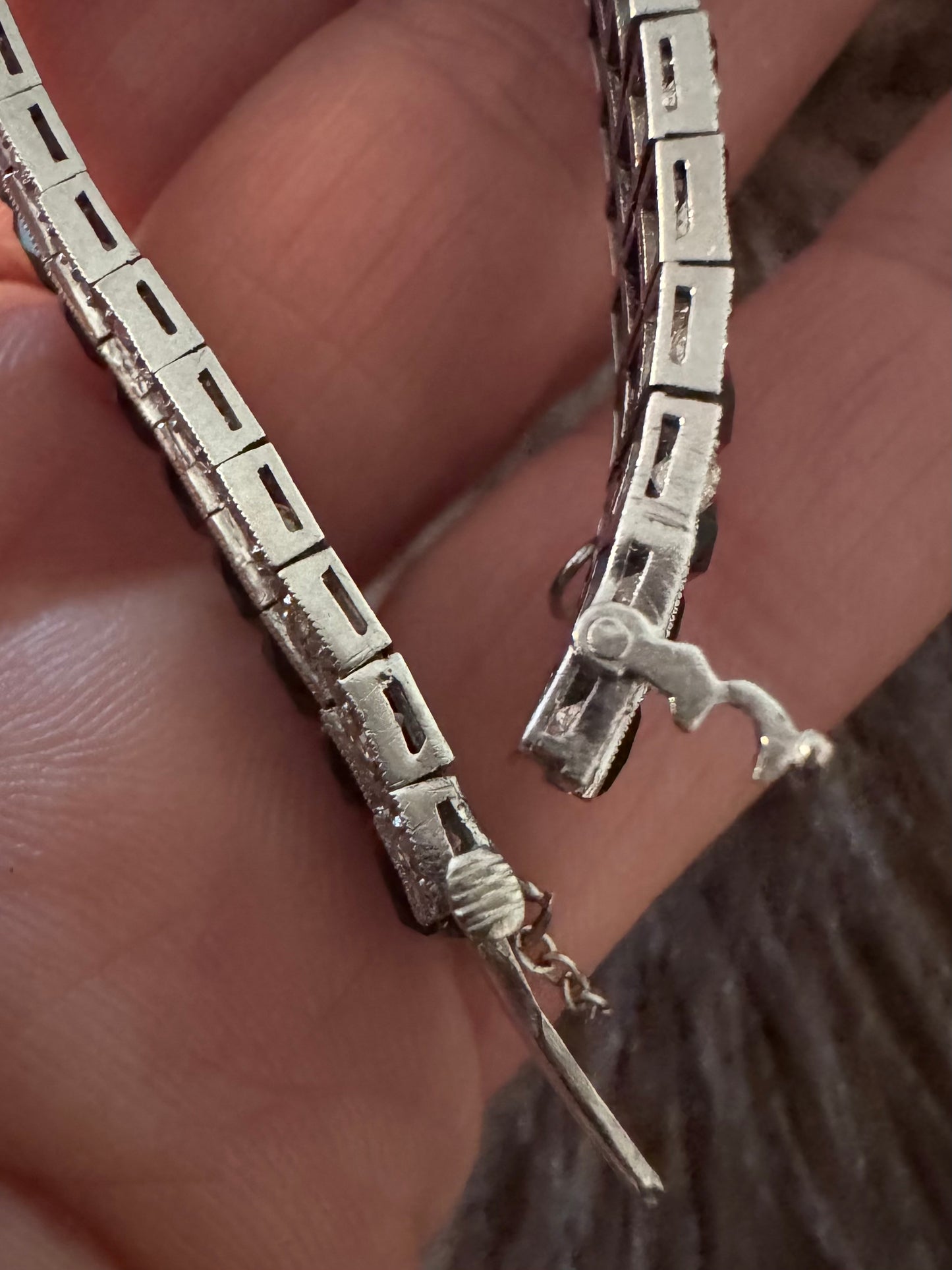 Art Deco Mixed Antique Cut Diamond and Onyx Line Bracelet