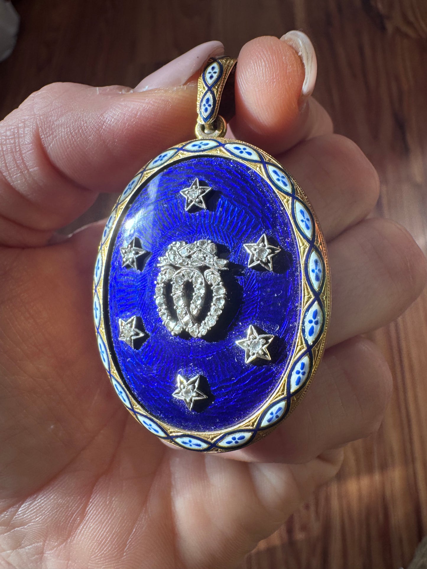Victorian Enamel and Diamond Double Heart and Stars Locket