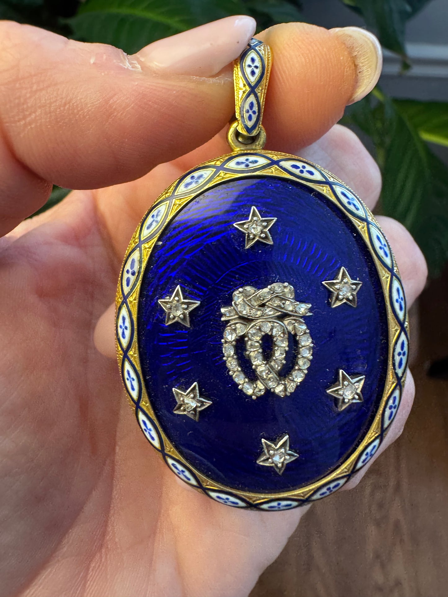 Victorian Enamel and Diamond Double Heart and Stars Locket