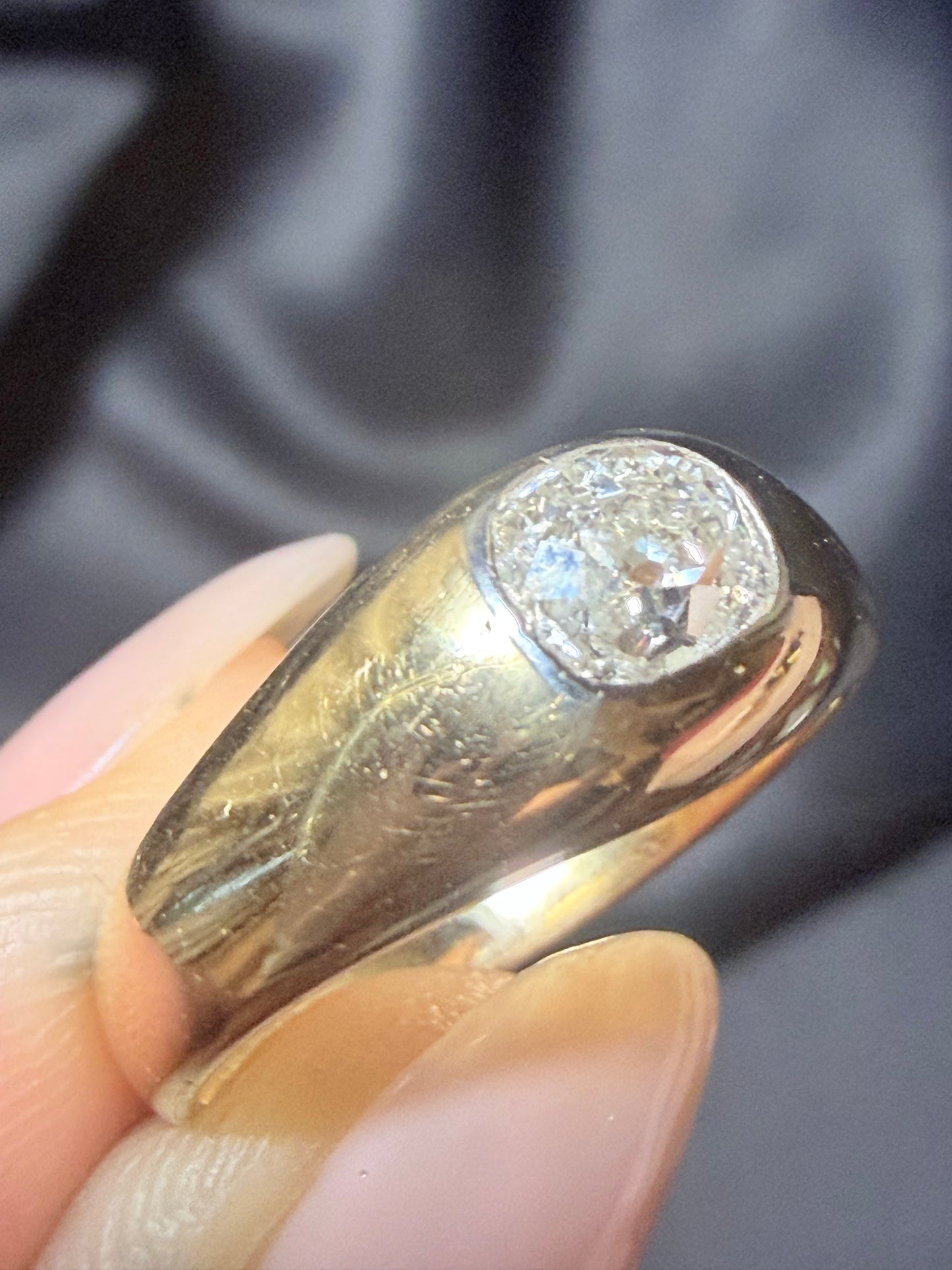 Vintage Old Mine Cut Diamond Flush Set Ring