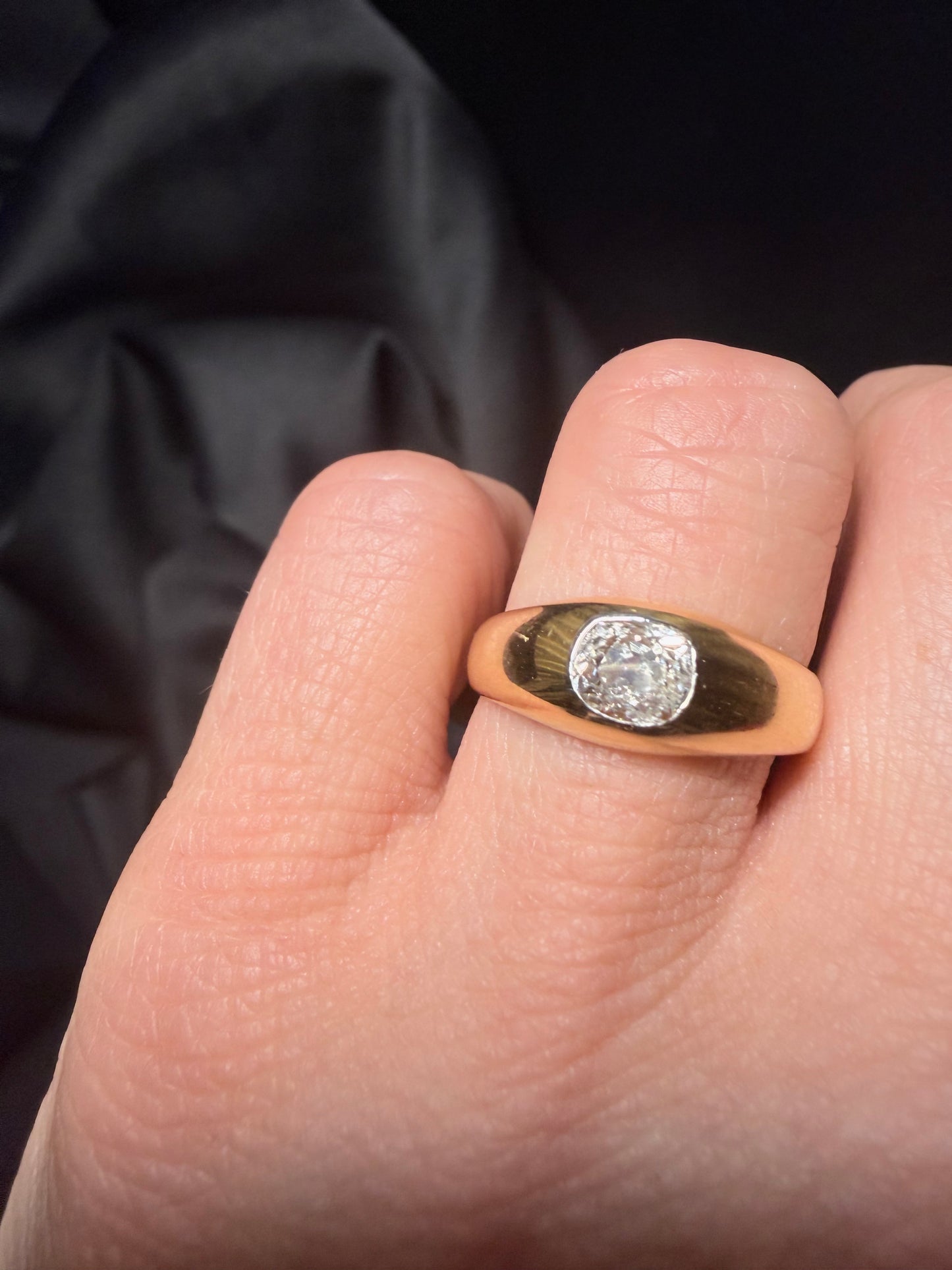 Vintage Old Mine Cut Diamond Flush Set Ring