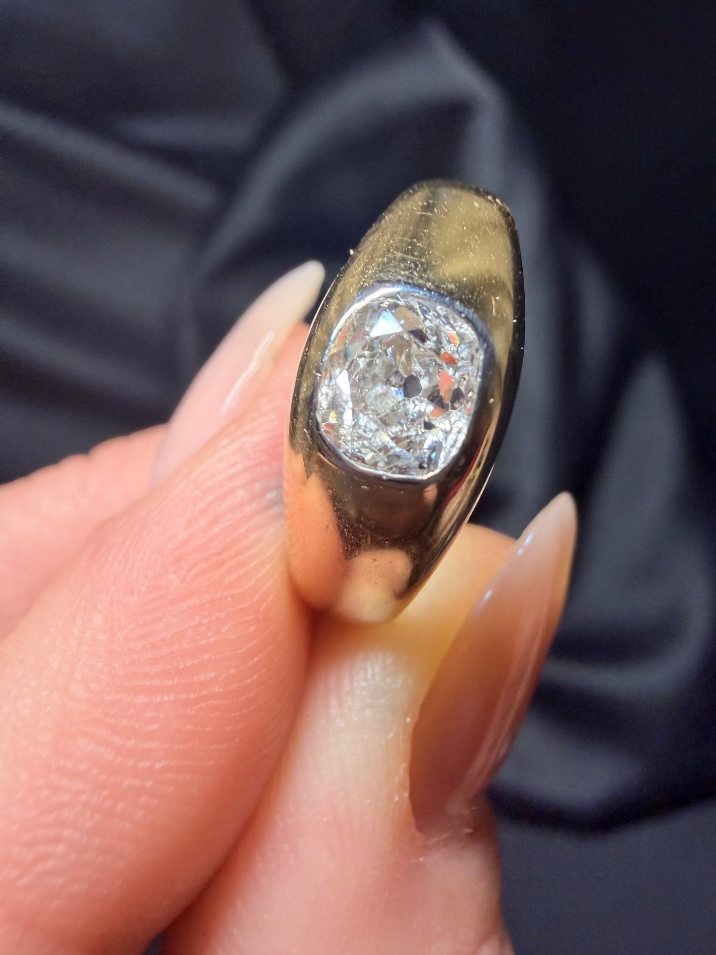 Vintage Old Mine Cut Diamond Flush Set Ring