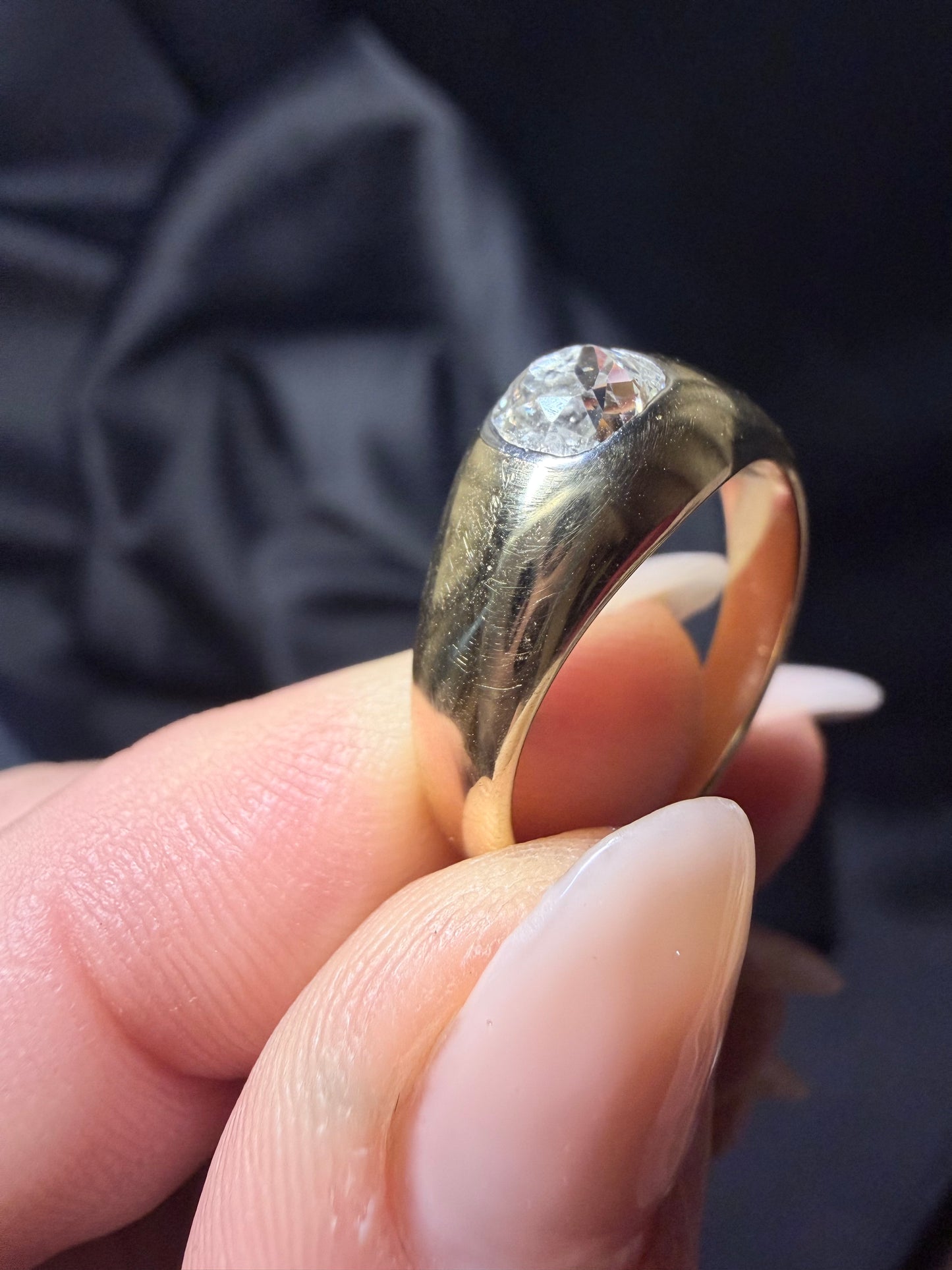 Vintage Old Mine Cut Diamond Flush Set Ring