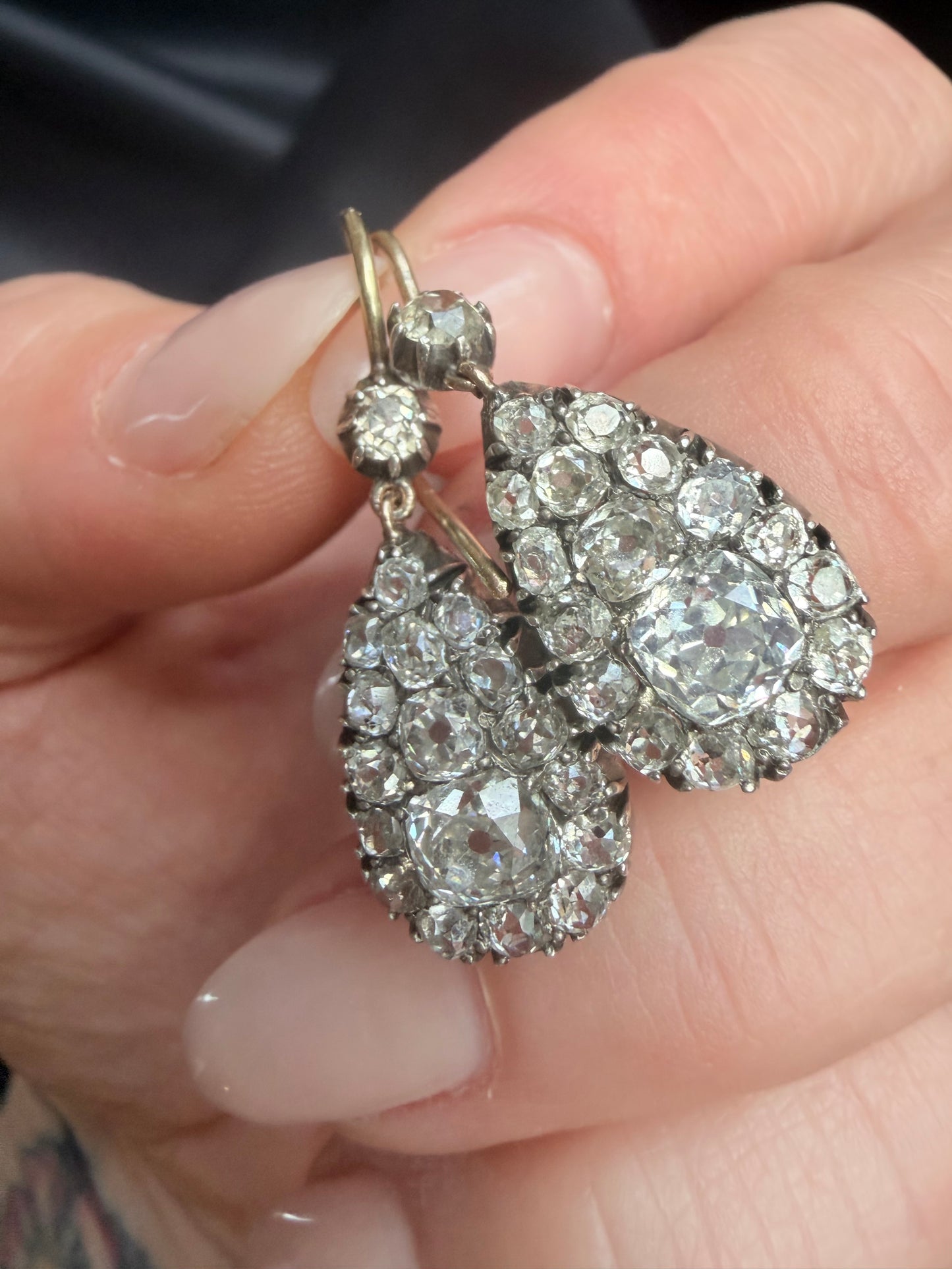 Victorian Old Cut Diamond Drop Earrings
