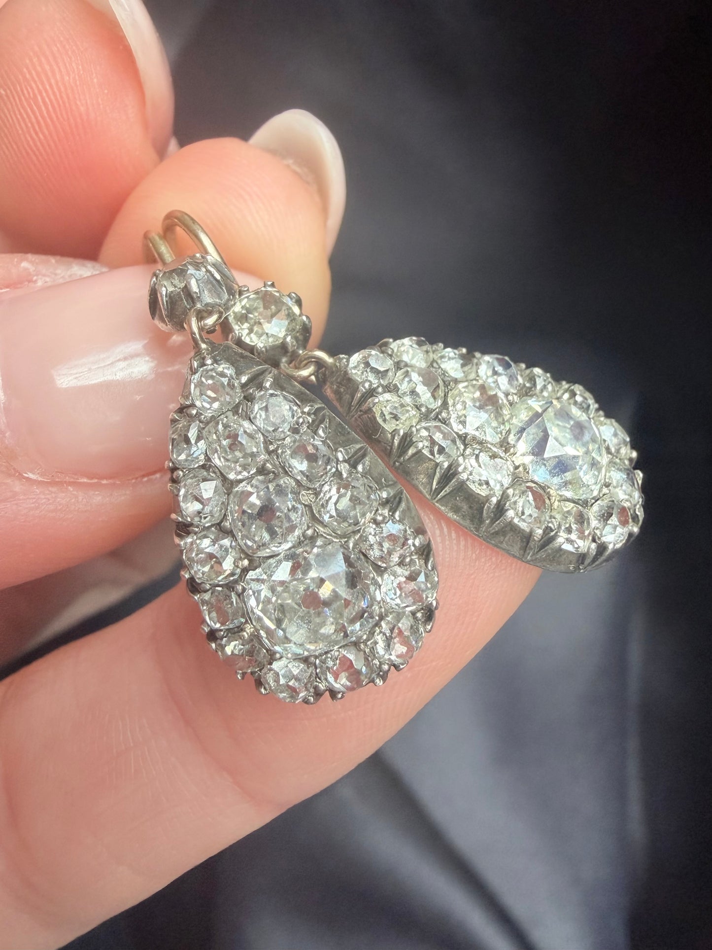 Victorian Old Cut Diamond Drop Earrings