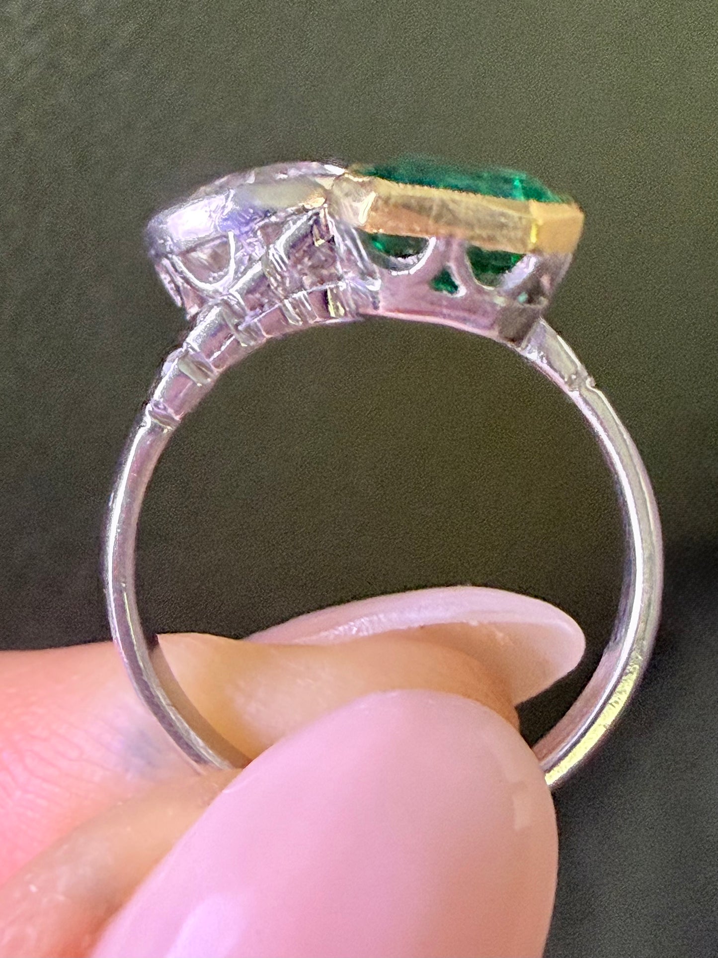 Art Deco Emerald and Diamond Toi et Moi Ring