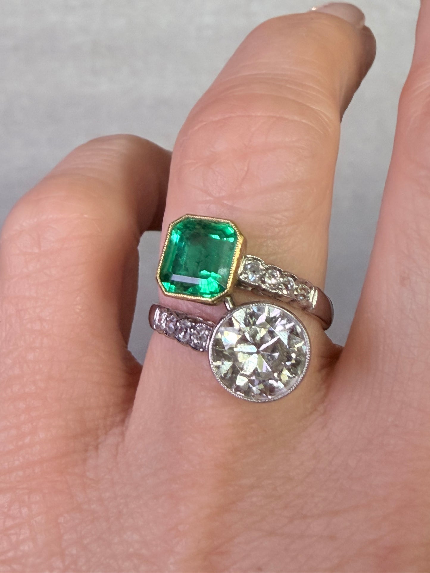Art Deco Emerald and Diamond Toi et Moi Ring