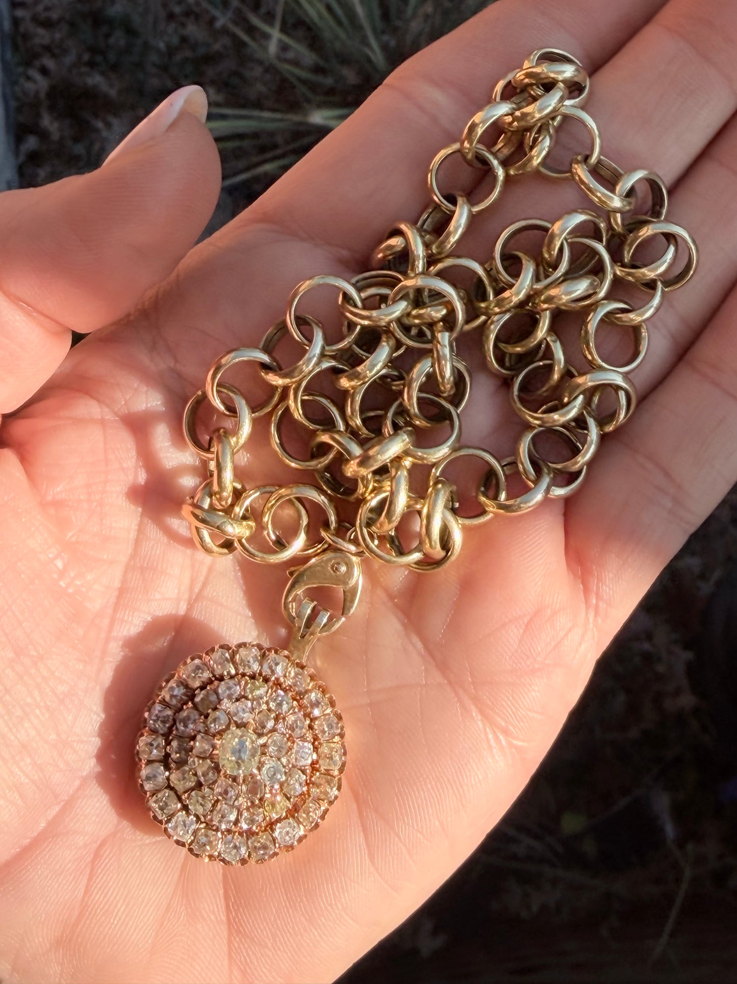 Antique Russian Old Mine Cut Diamond Cluster Pendant