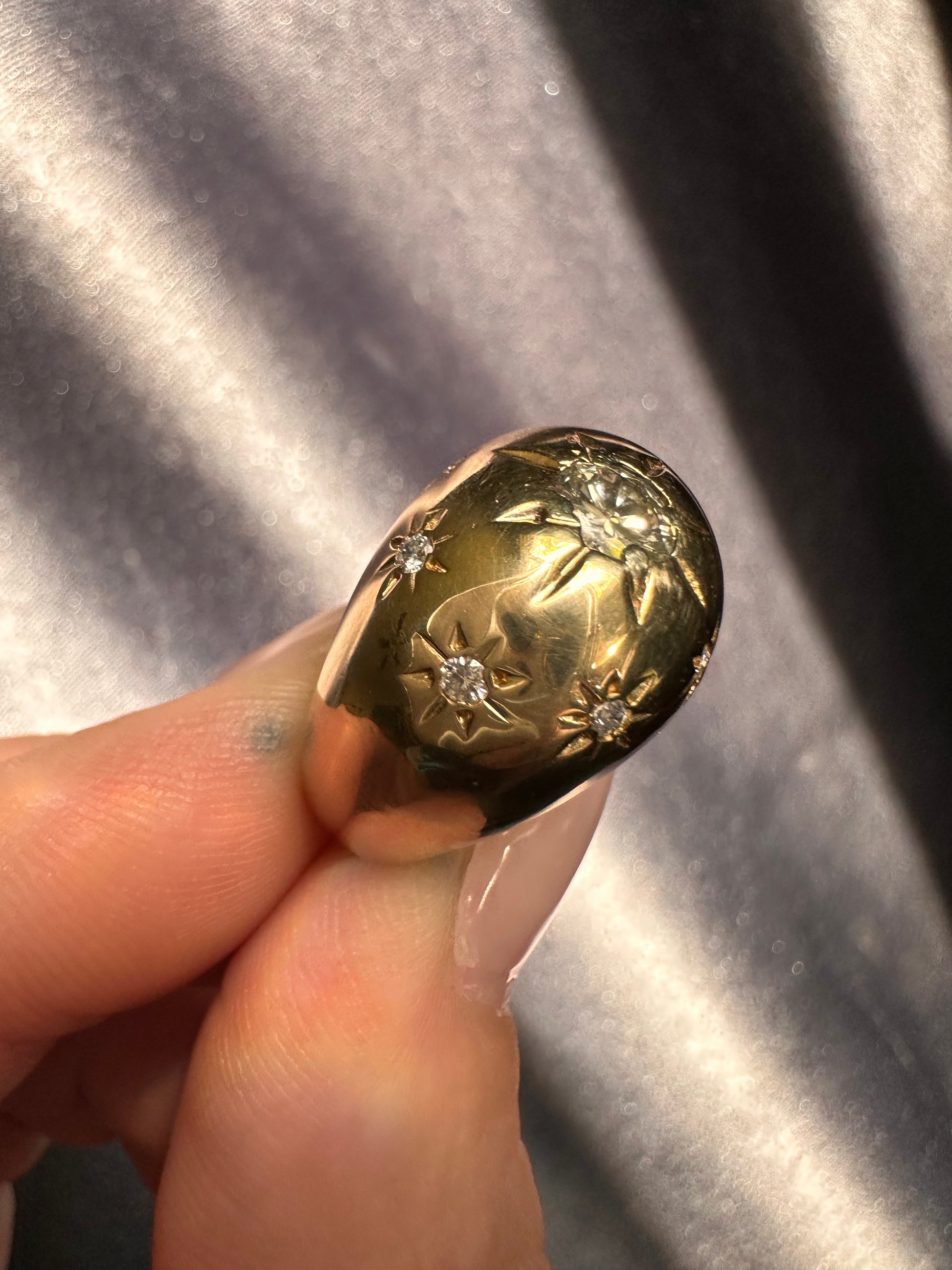 Bomb Star Rings Vintage 14k Yellow Gold Starry Diamond Bombe Ring – Estate Jewelry Mama