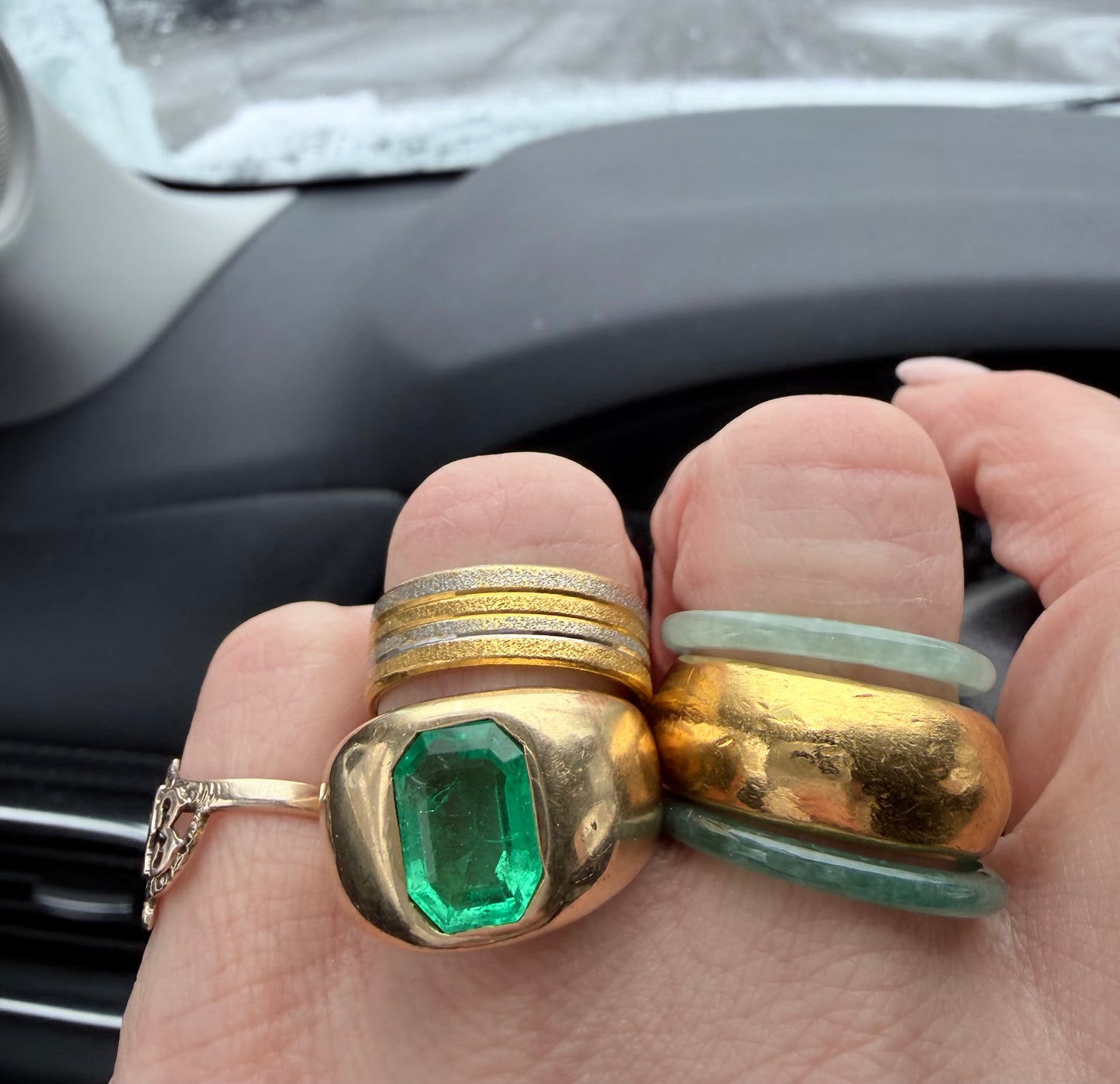Vintage Flush Set Colombian Emerald Ring